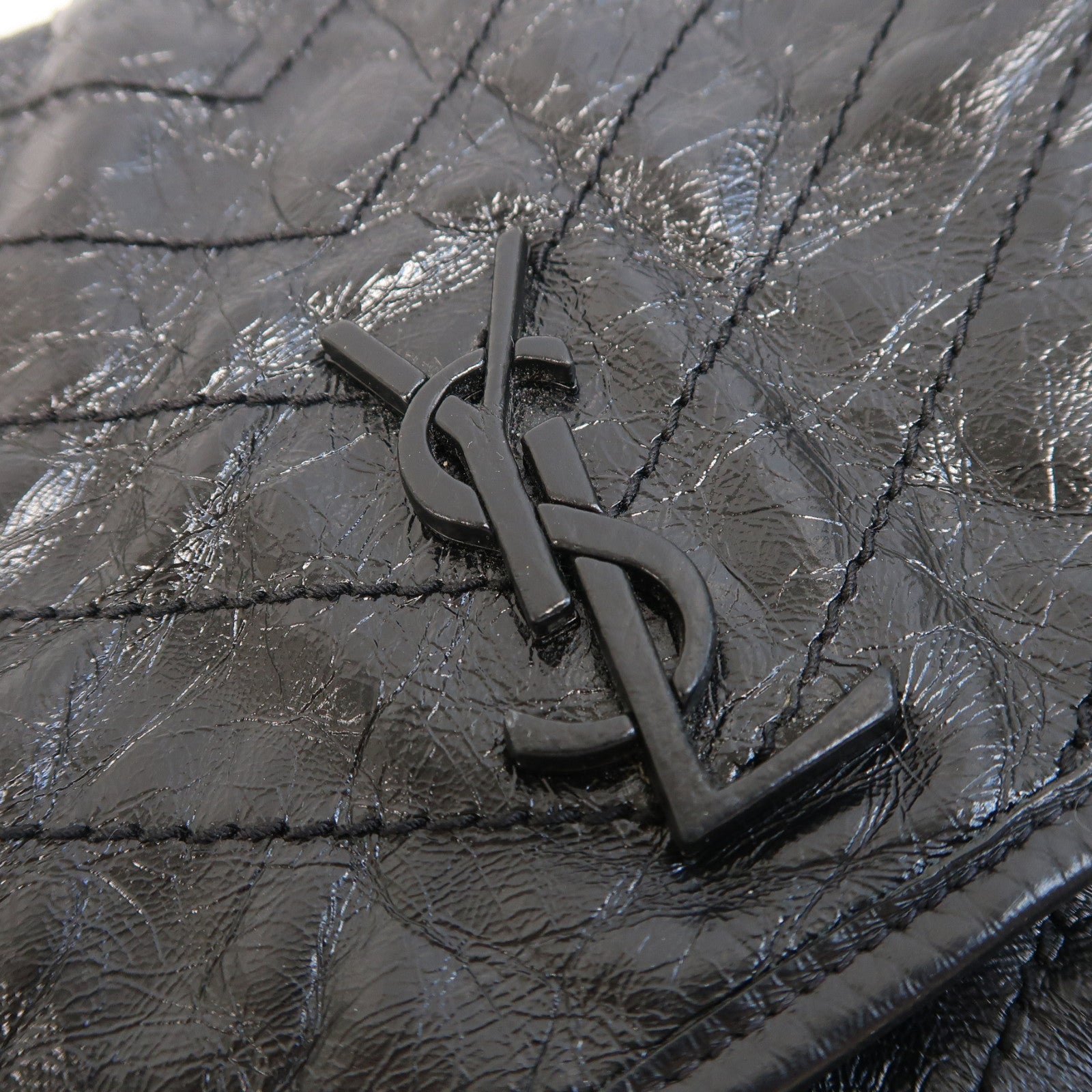 SAINT LAURENT 牛皮皮革Shoulder Bag銀扣鏈帶肩背袋黑色