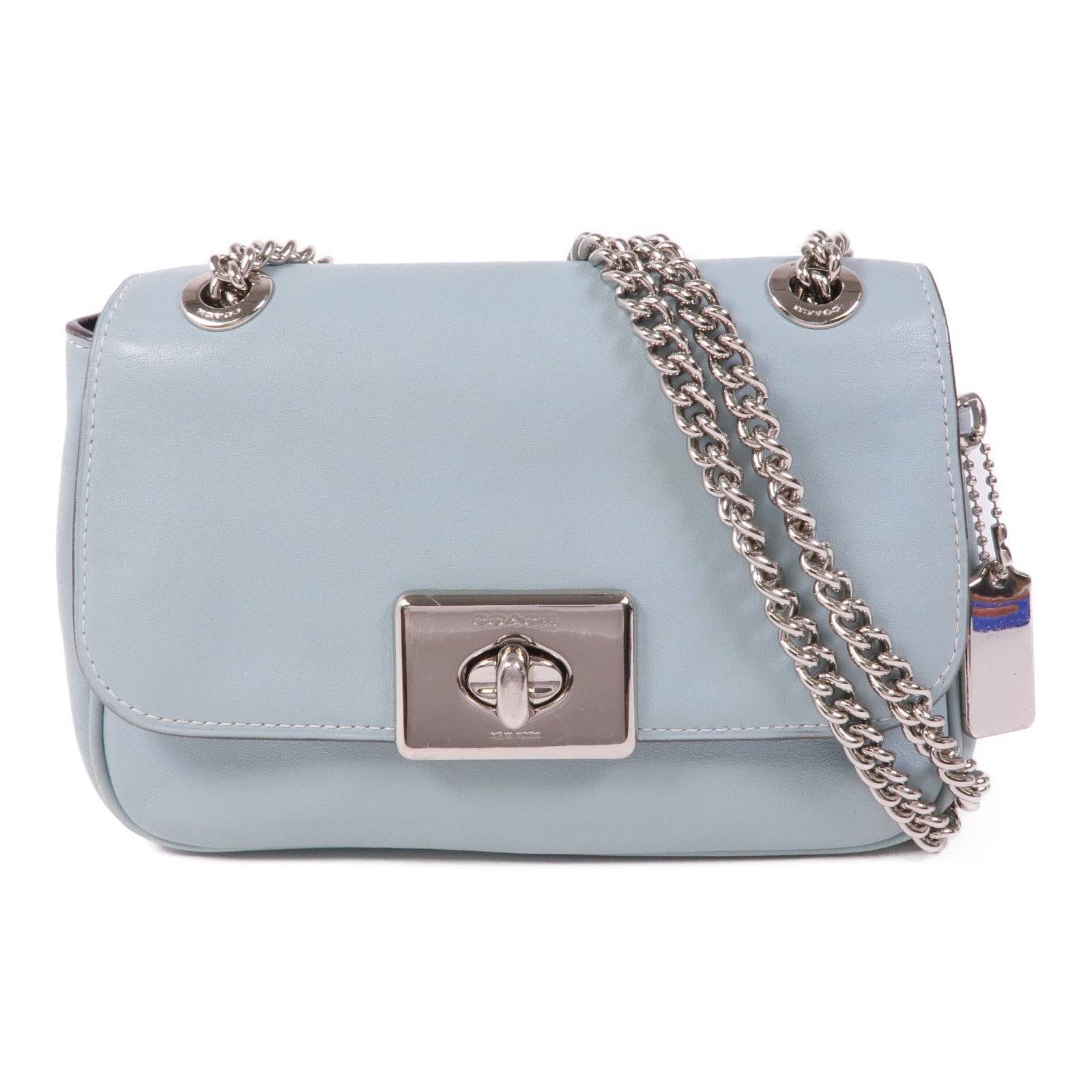 COACH 牛皮皮革Chain Shoulder銀扣鏈帶肩背袋