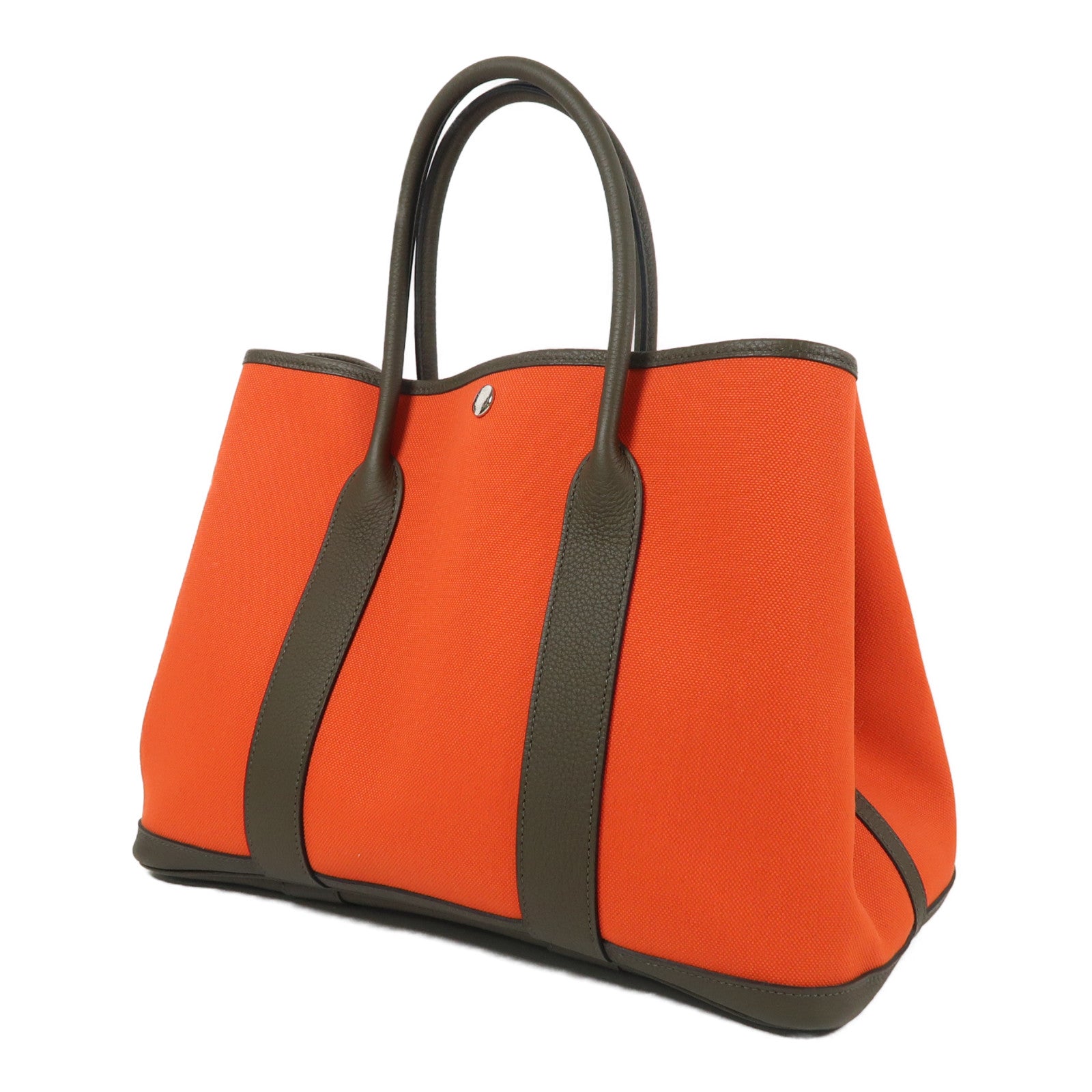 HERMES 帆布GardenParty PM銀扣手挽袋橙色