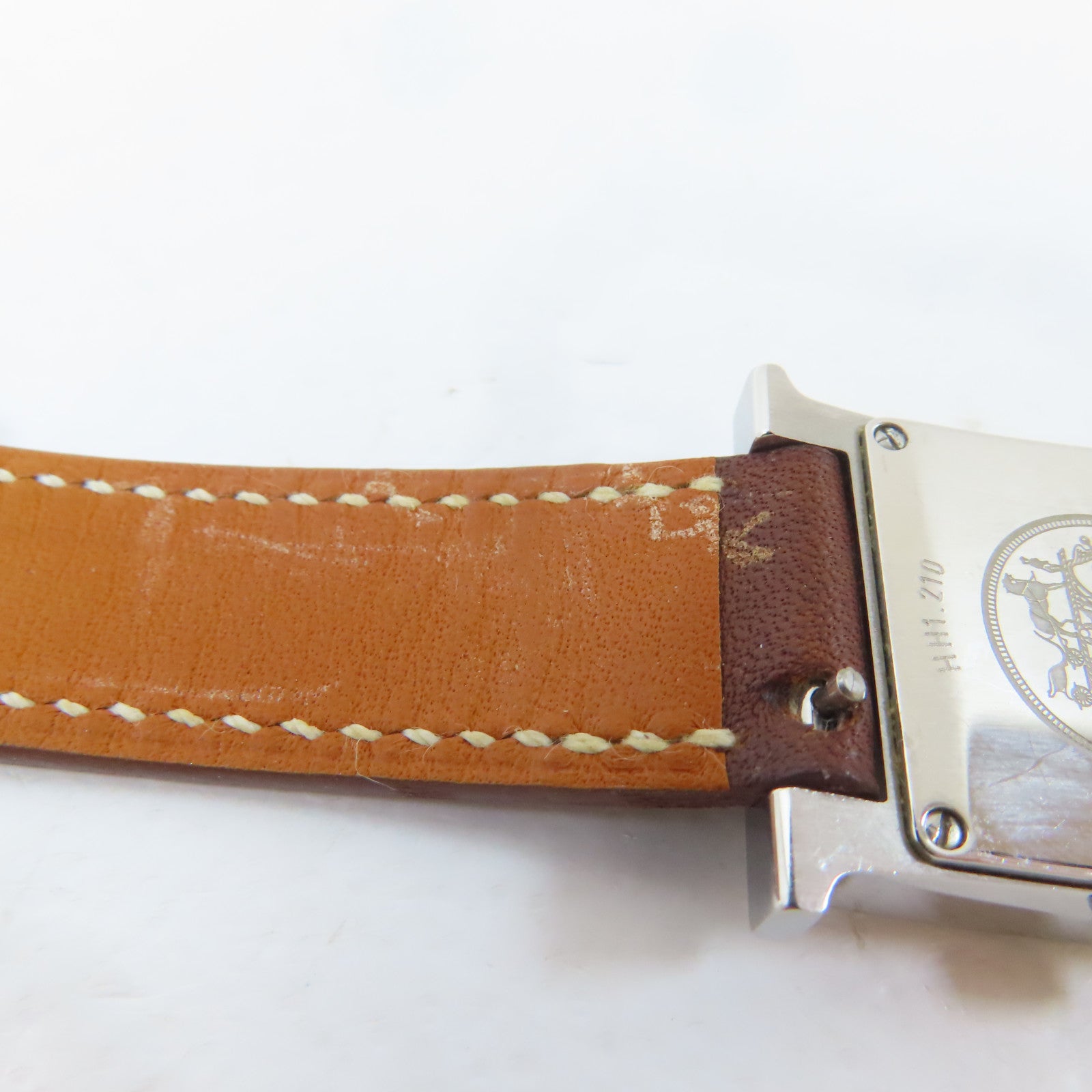 HERMES H watch皮革/不鏽鋼手錶石英機芯銀色#16cm