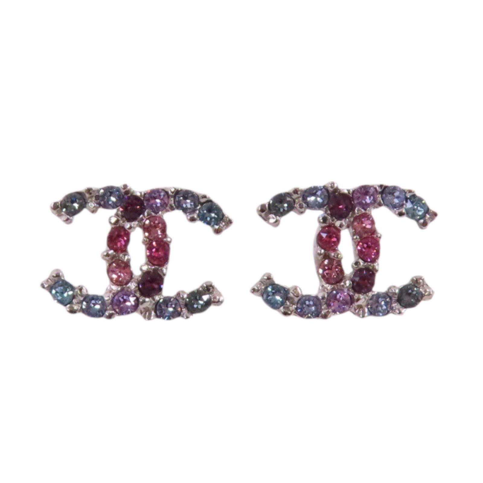 CHANEL 金屬/水鑽CC Earrings銀扣耳環