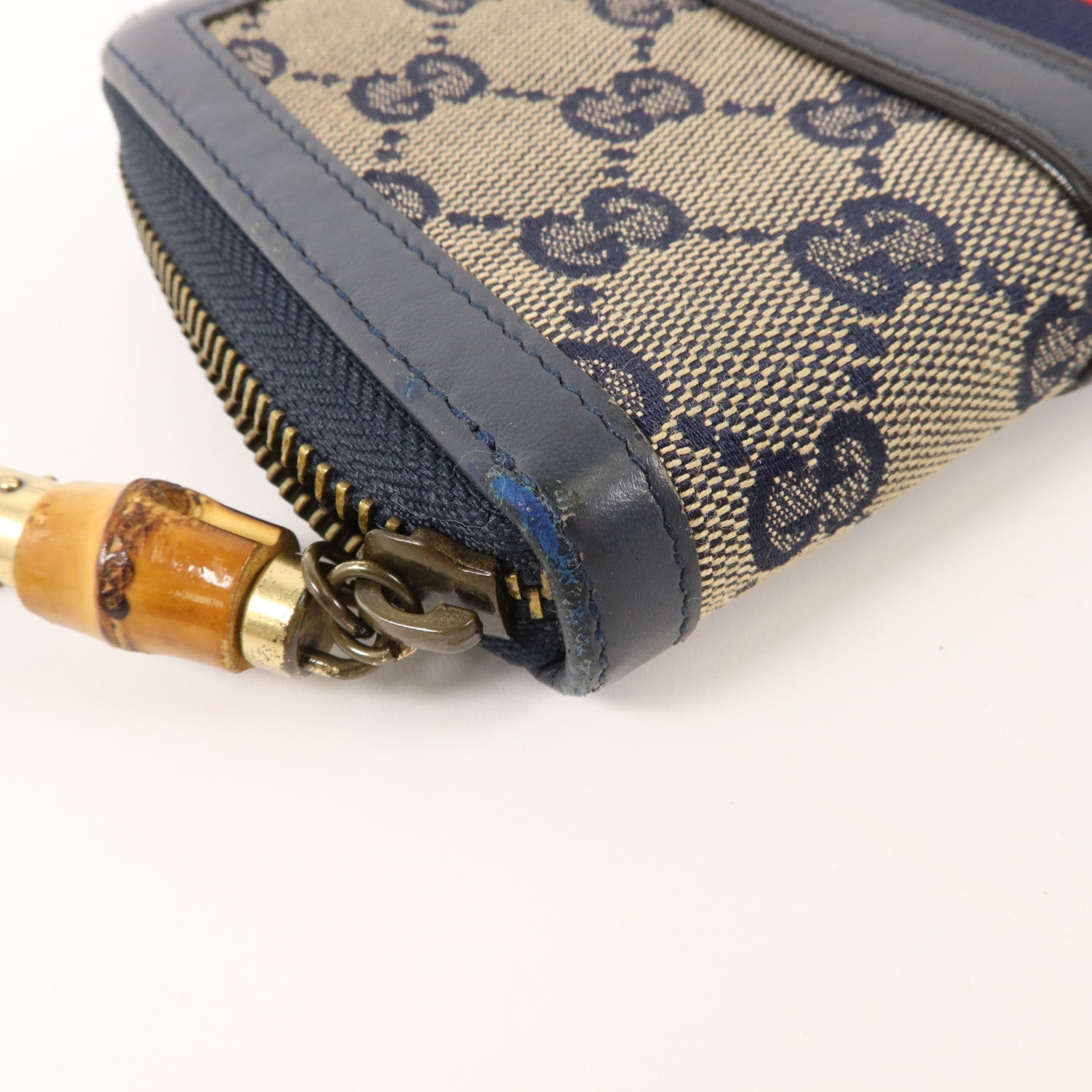 GUCCI 帆布/牛皮皮革Long Round Wallet長錢包