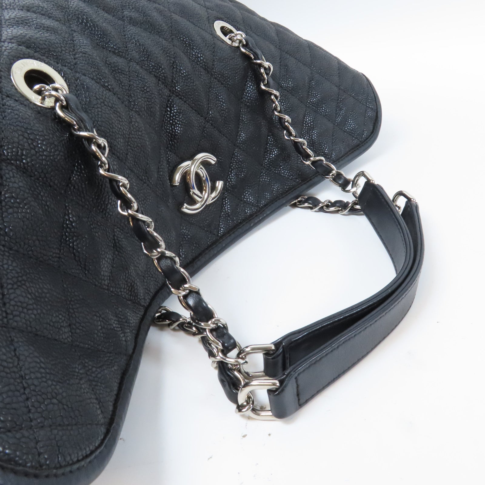 CHANEL 菱格牛皮皮革2 Way Chain Shoulder Bag銀扣鏈帶手挽肩背兩用袋黑色