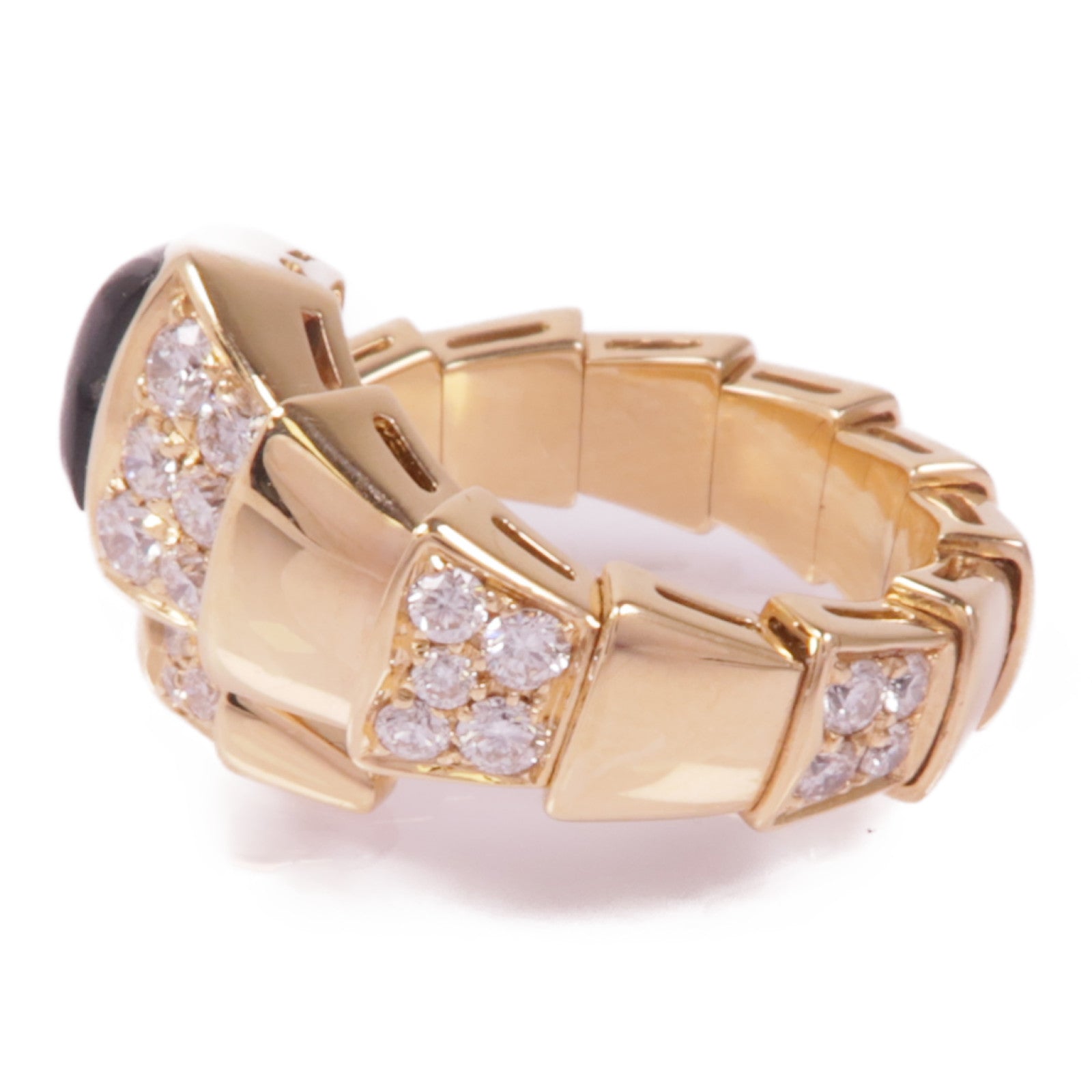BVLGARI 18K玫瑰金Serpenti Viper Demi Pave Diamond Ring縞瑪瑙/鑽石戒指US#5.5