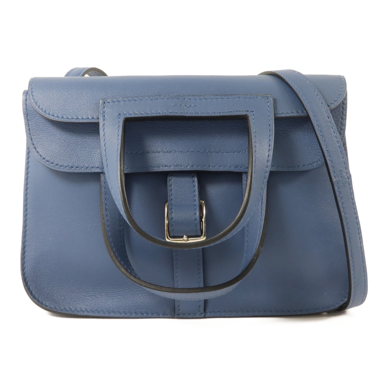 HERMES Swift皮革Mini Halzan手挽肩背兩用袋Bleu Agate