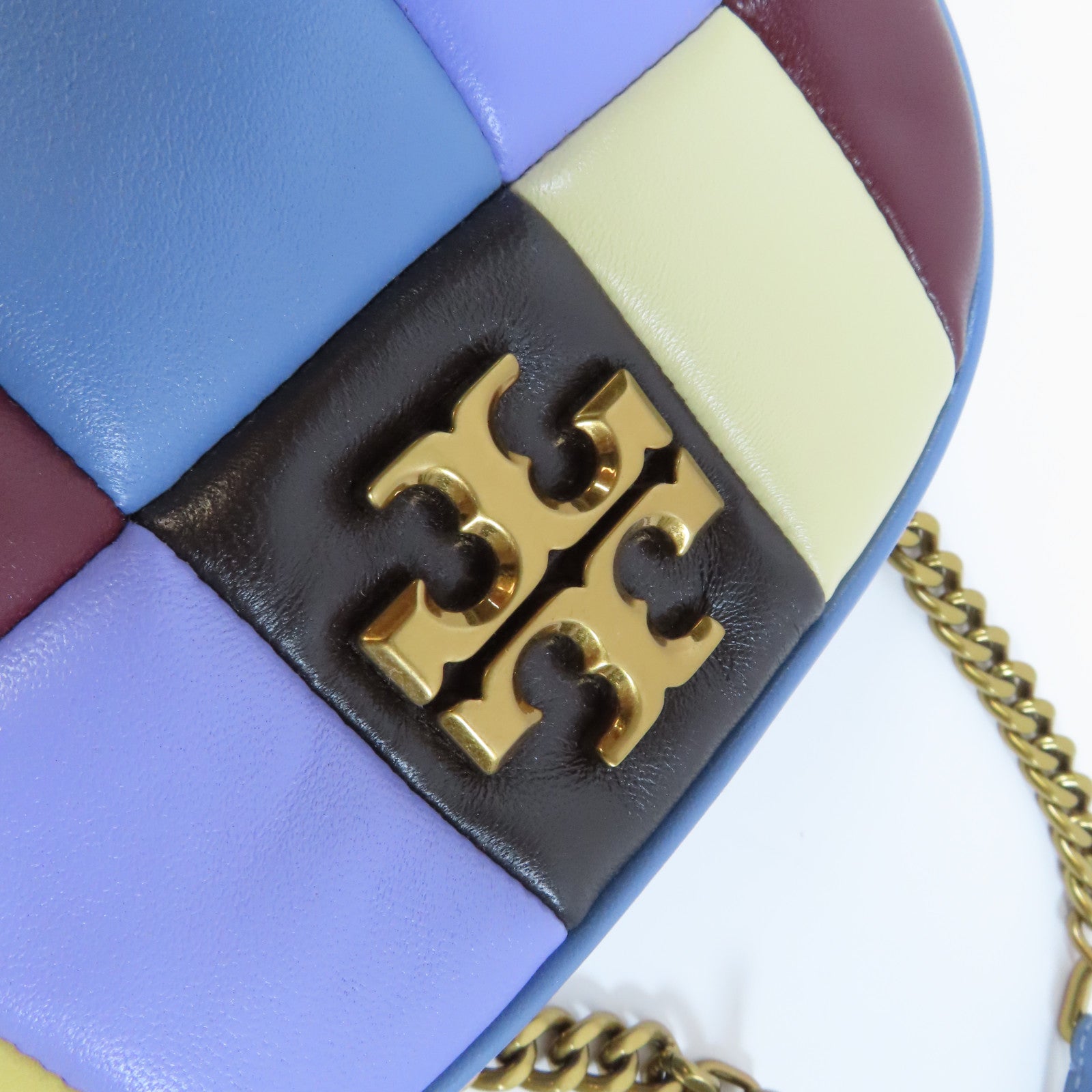 Tory Burch 【激減優惠】羊皮皮革Kira Patchwork Small Camera Bag金扣肩背袋藍色/黃色