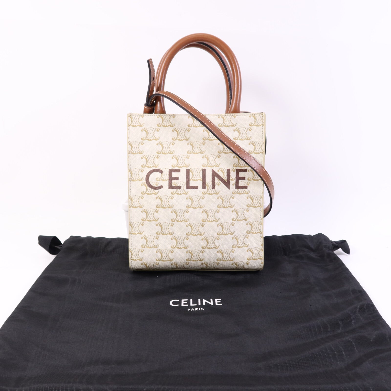 CELINE 塗層帆布Cabas Tote Bag mimi金扣手挽肩背兩用袋