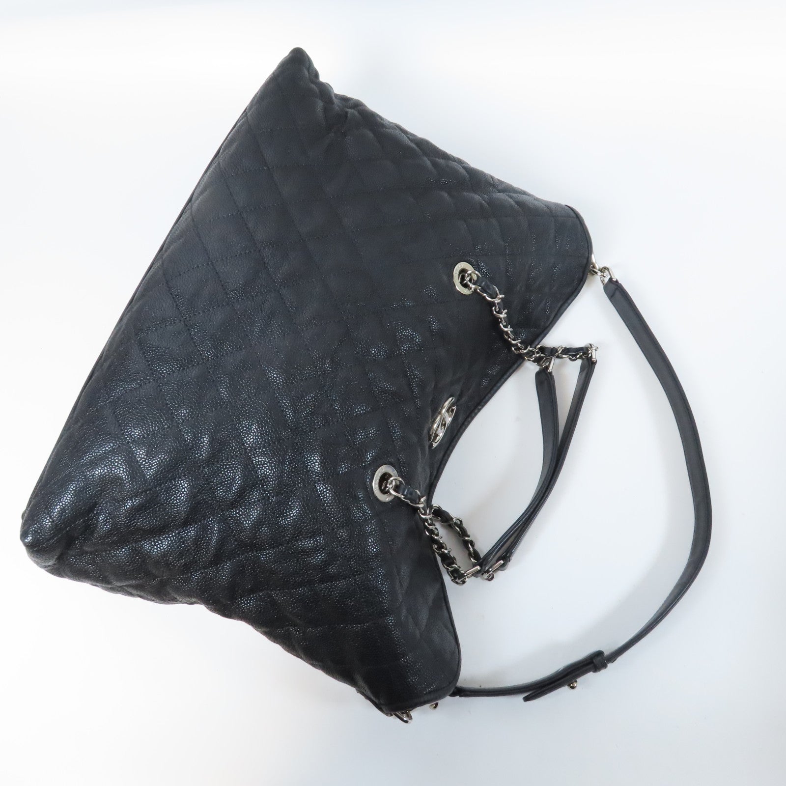 CHANEL 菱格牛皮皮革2 Way Chain Shoulder Bag銀扣鏈帶手挽肩背兩用袋黑色