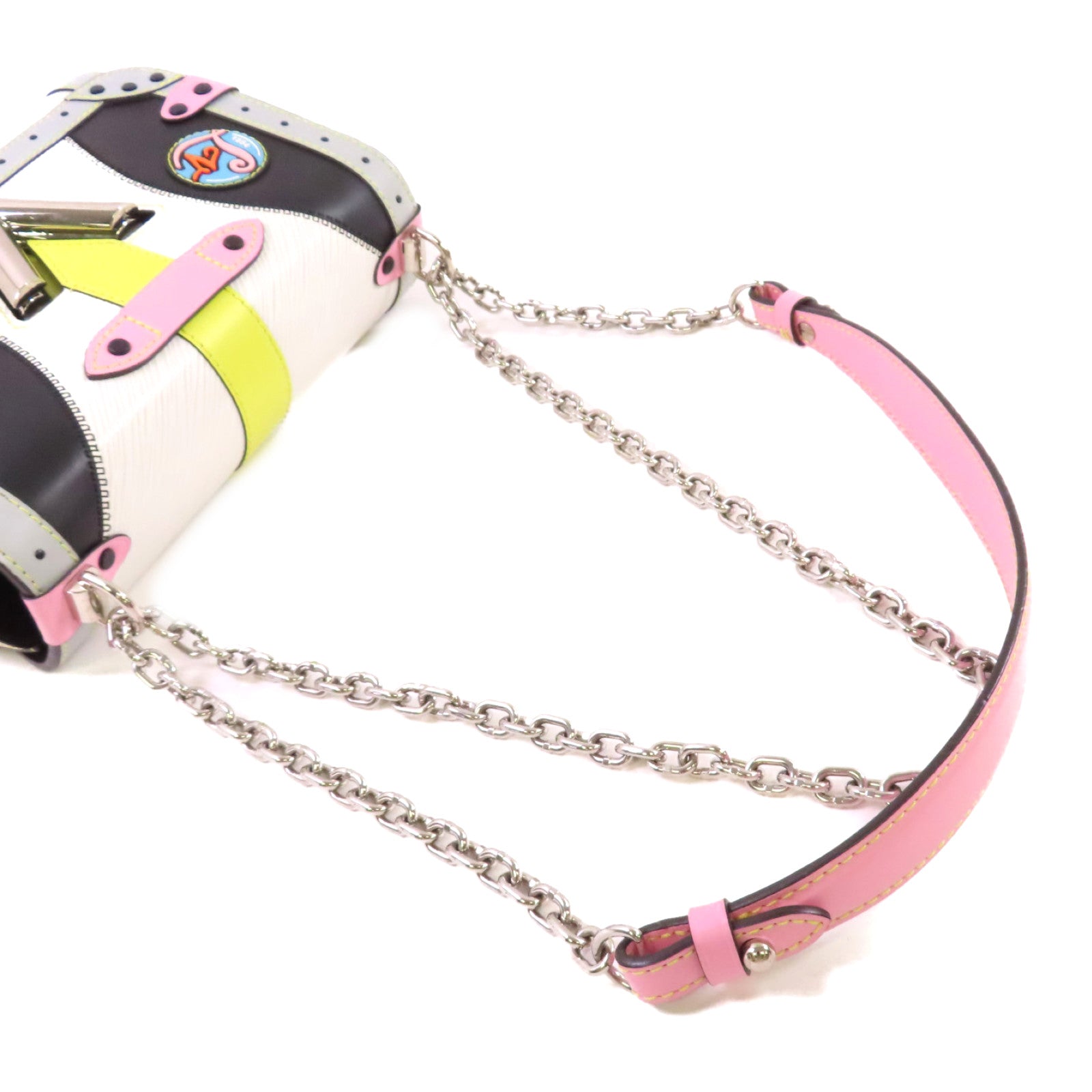 LOUIS VUITTON Epi Twist MM Shoulder Bag銀扣鏈帶肩背袋白色/粉紅色/黑色