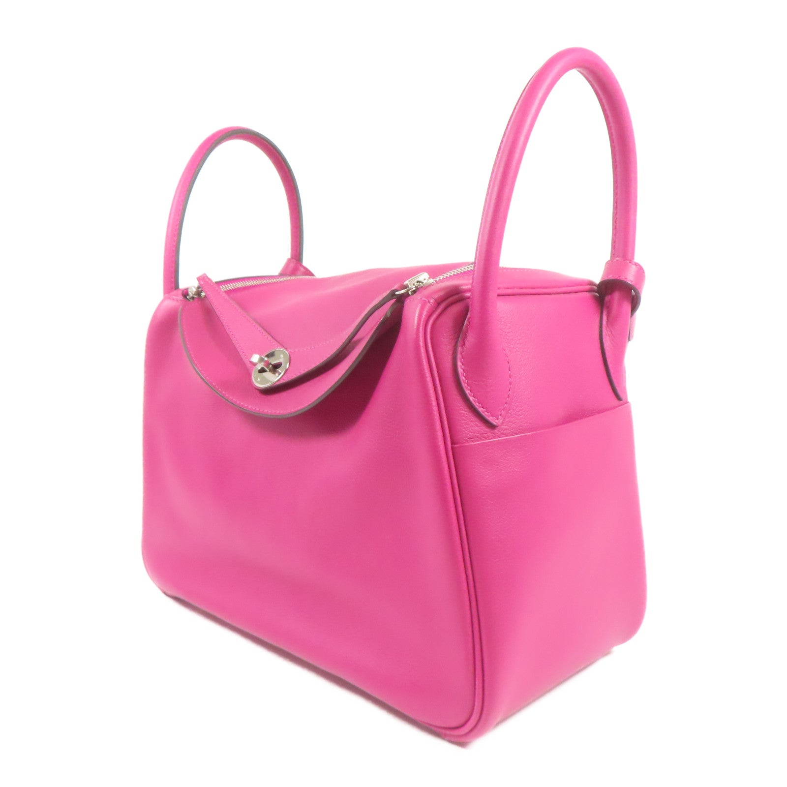 HERMES Evercolor皮革Lindy 30銀扣手挽肩背兩用袋Rose Pourpre