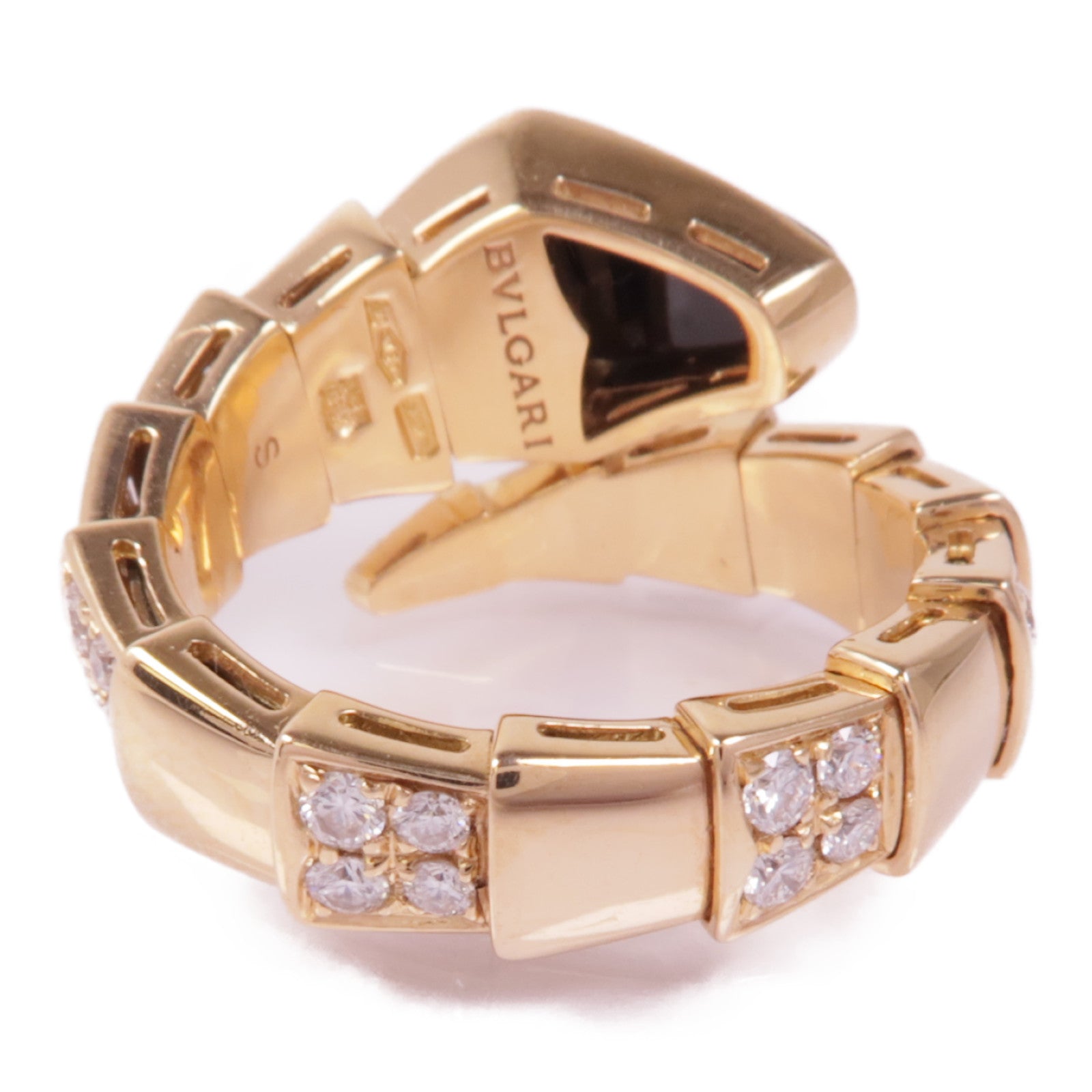 BVLGARI 18K玫瑰金Serpenti Viper Demi Pave Diamond Ring縞瑪瑙/鑽石戒指US#5.5