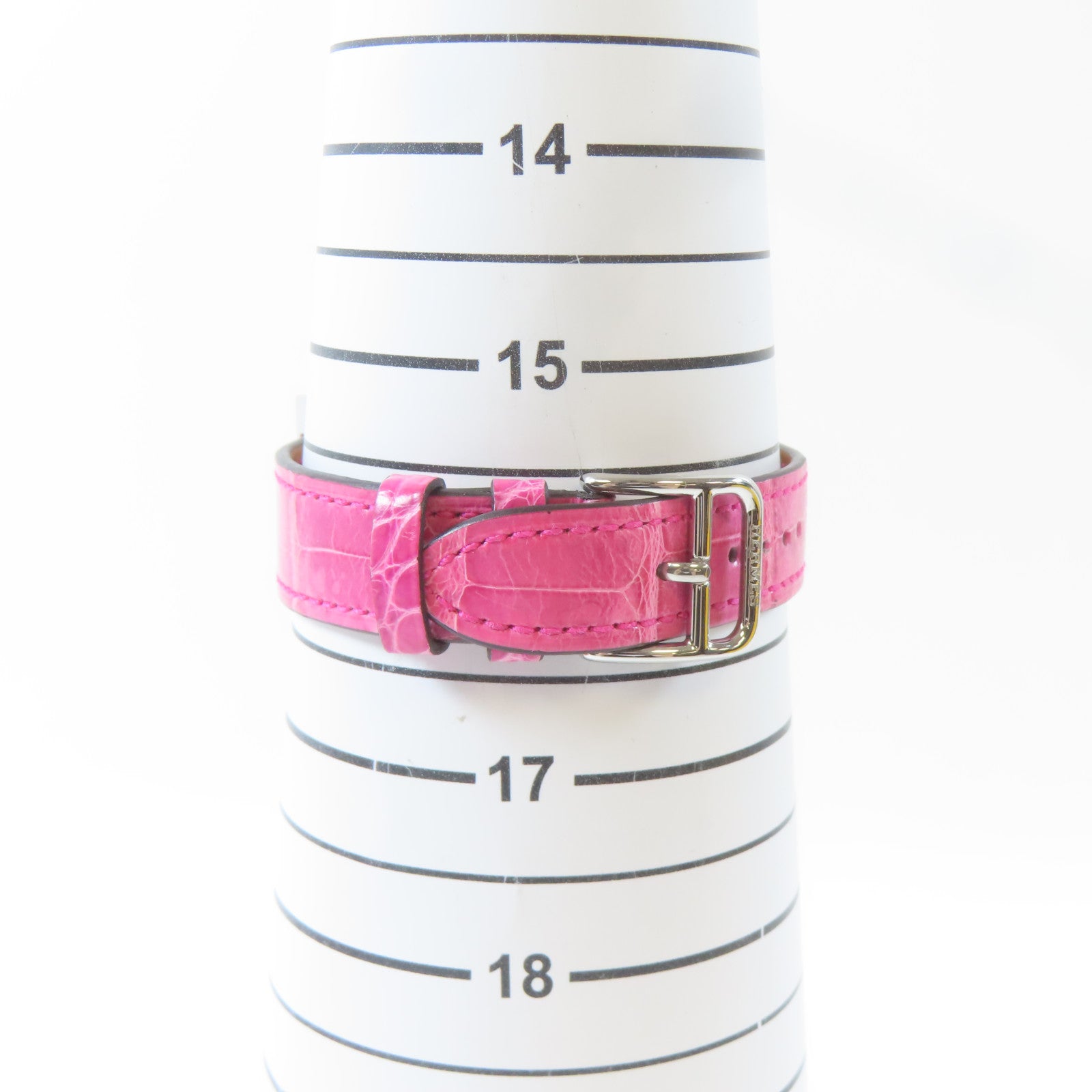 HERMES H watch不鏽鋼/皮革手錶石英機芯白色/粉紅色#16cm