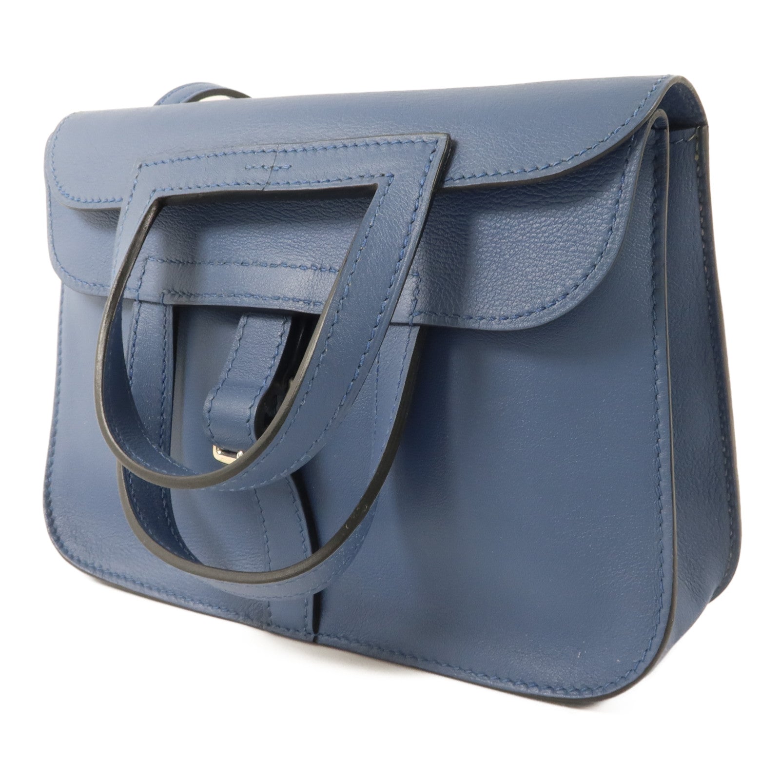 HERMES Swift皮革Mini Halzan手挽肩背兩用袋Bleu Agate