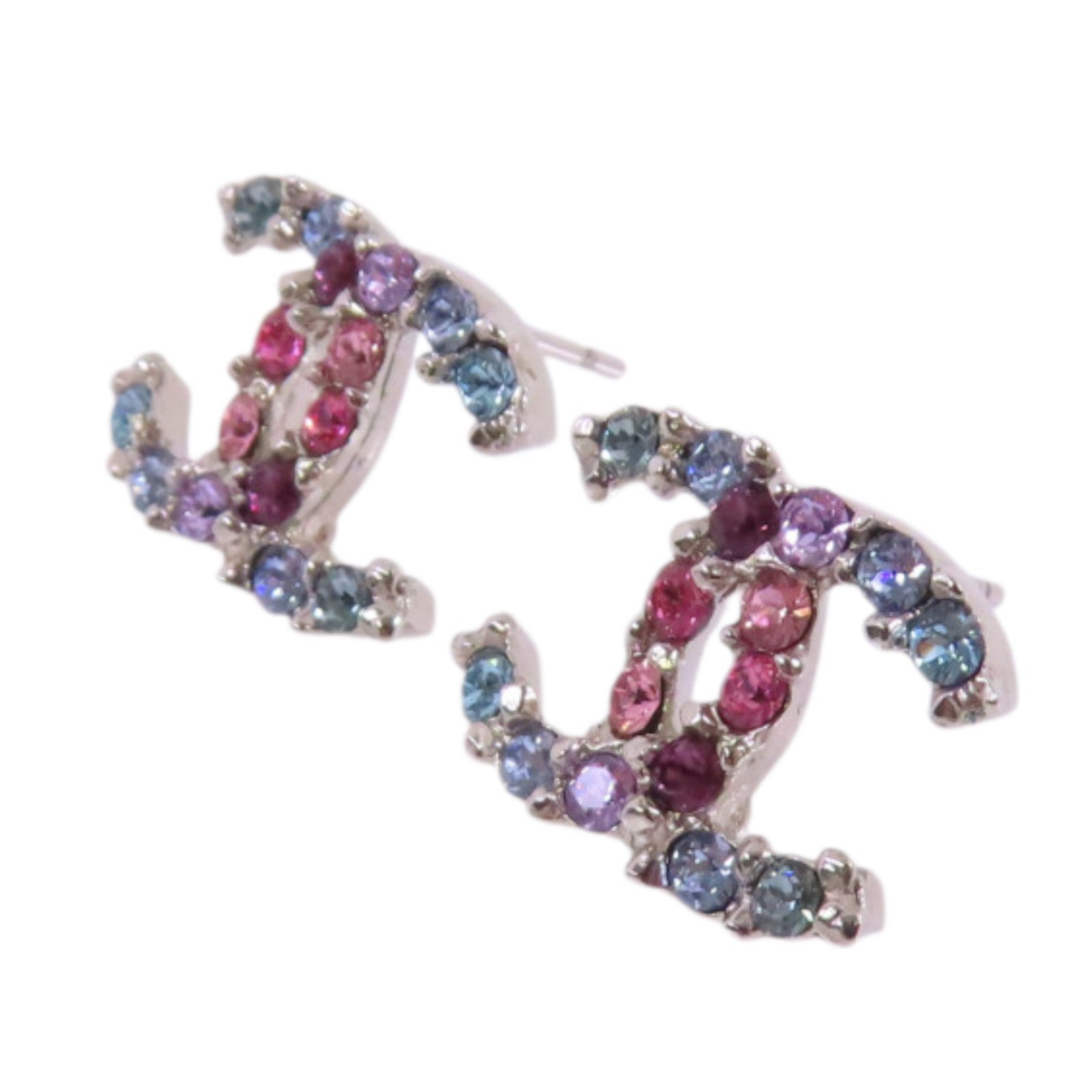 CHANEL 金屬/水鑽CC Earrings銀扣耳環