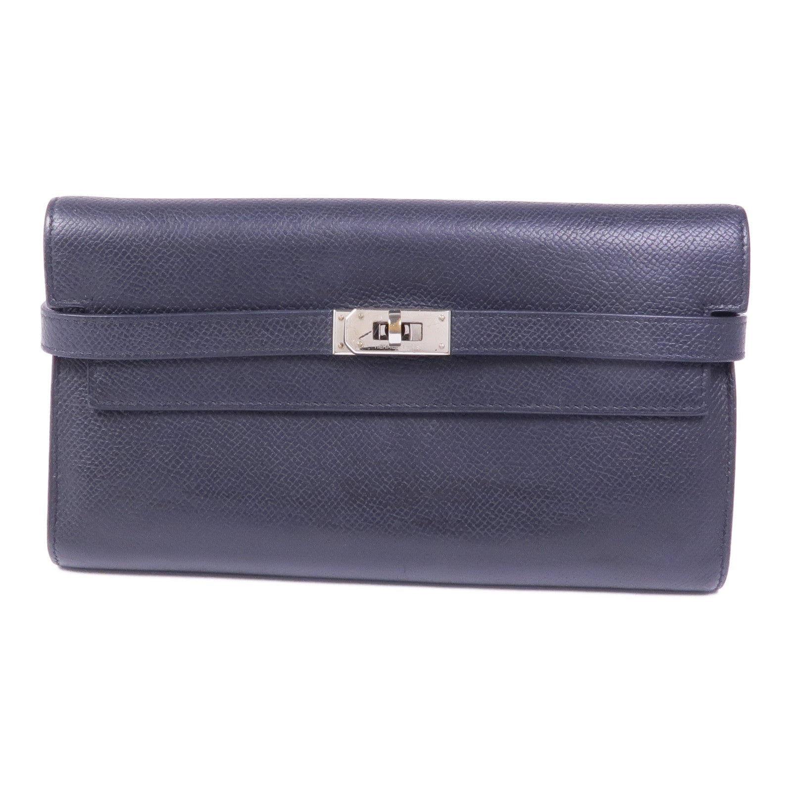 HERMES Epsom皮革Kelly Wallet銀扣長錢包Noir