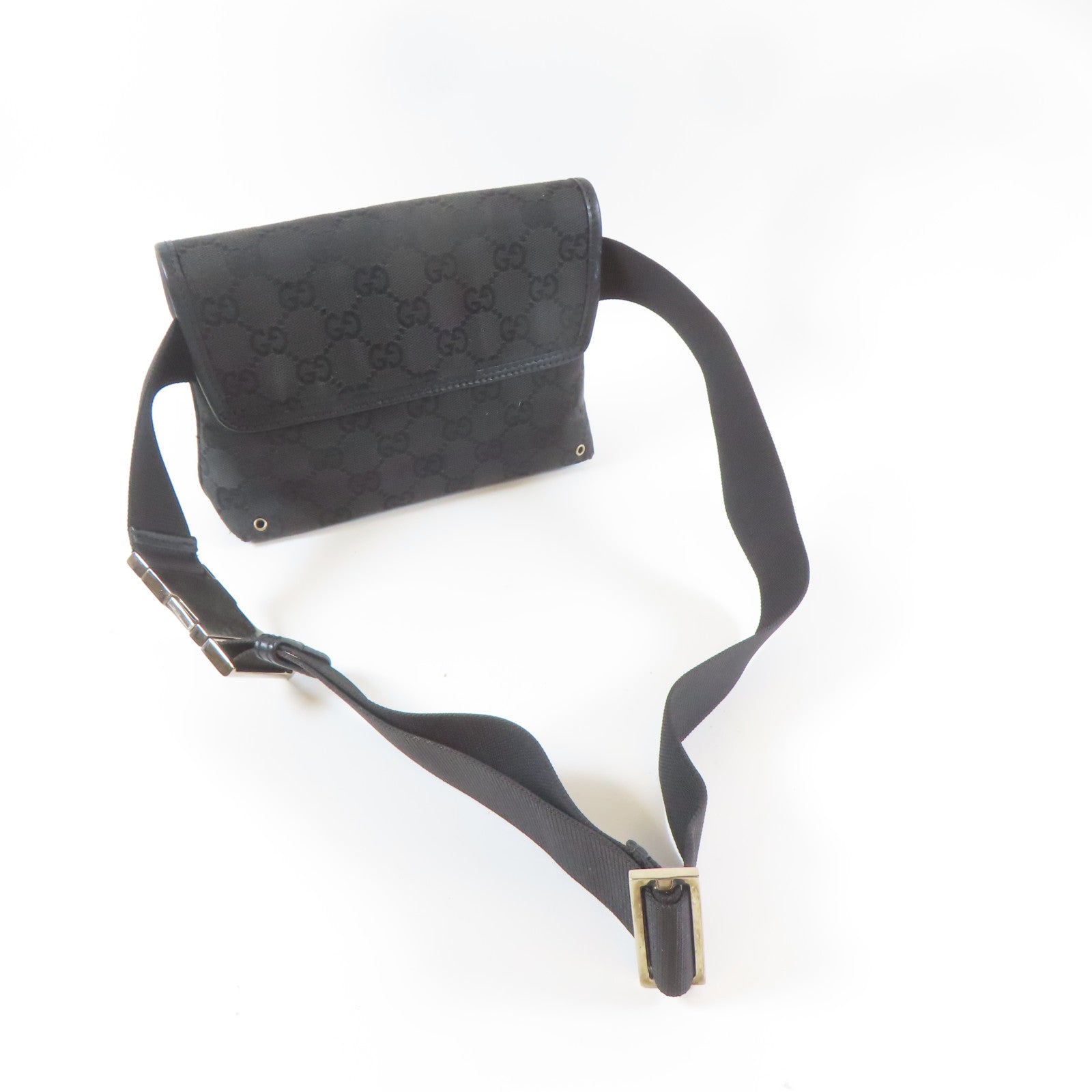 GUCCI 帆布Waist Bag銀扣腰包黑色
