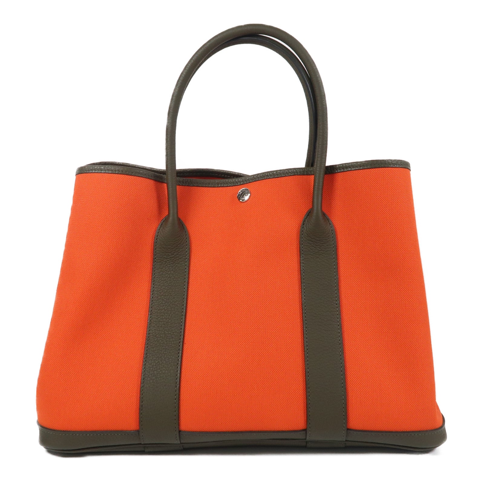 HERMES 帆布GardenParty PM銀扣手挽袋橙色