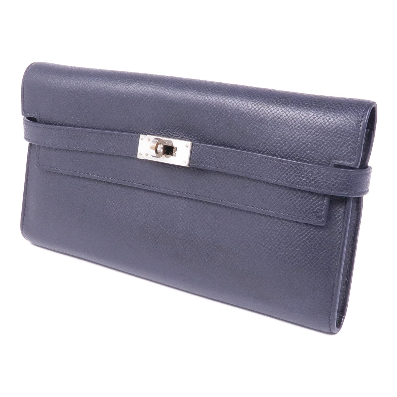 HERMES Epsom皮革Kelly Wallet銀扣長錢包Noir