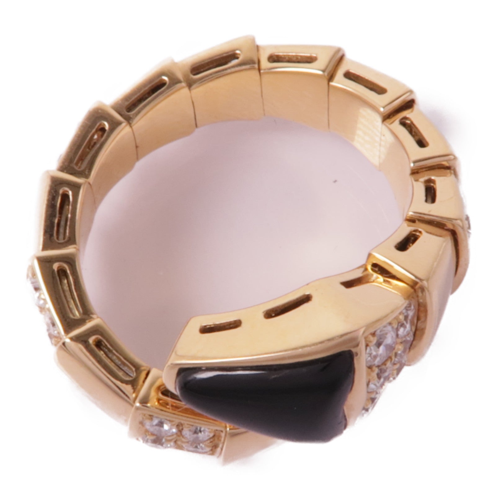 BVLGARI 18K玫瑰金Serpenti Viper Demi Pave Diamond Ring縞瑪瑙/鑽石戒指US#5.5