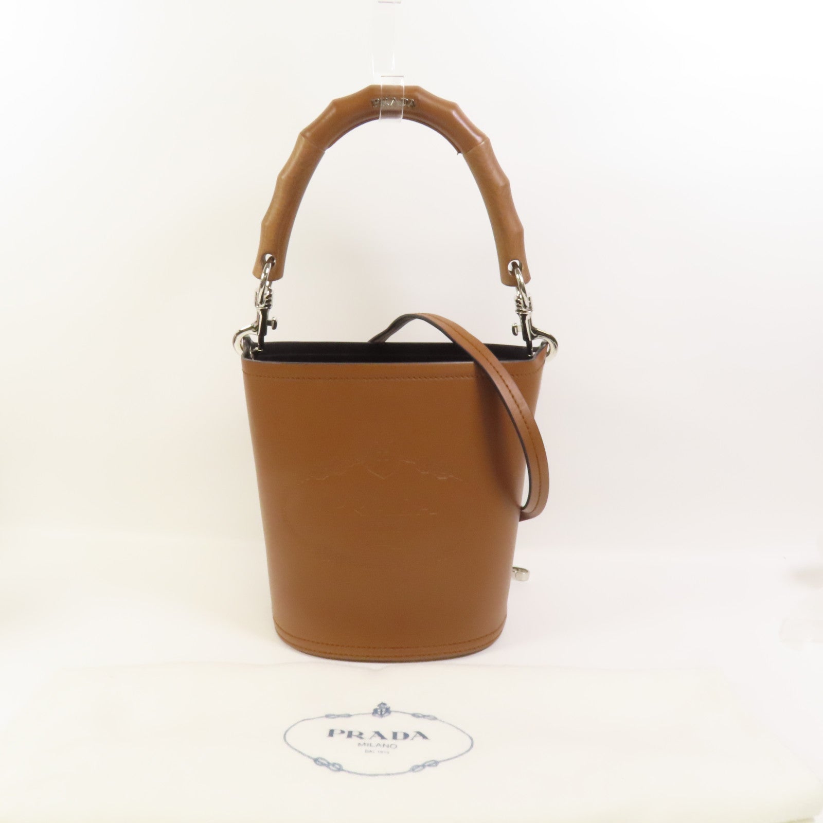 PRADA 牛皮皮革Bucket Bag銀扣手挽肩背兩用袋