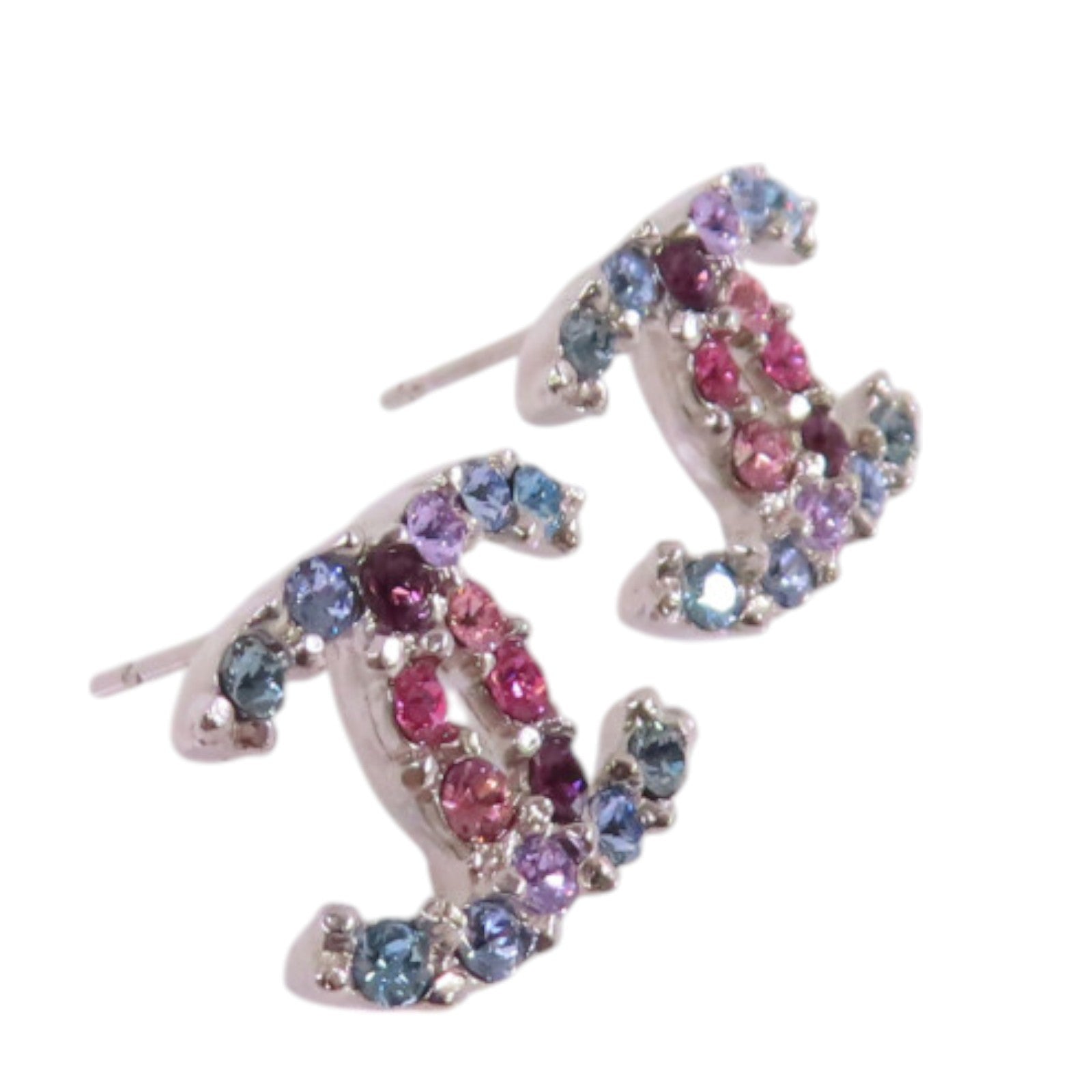 CHANEL 金屬/水鑽CC Earrings銀扣耳環