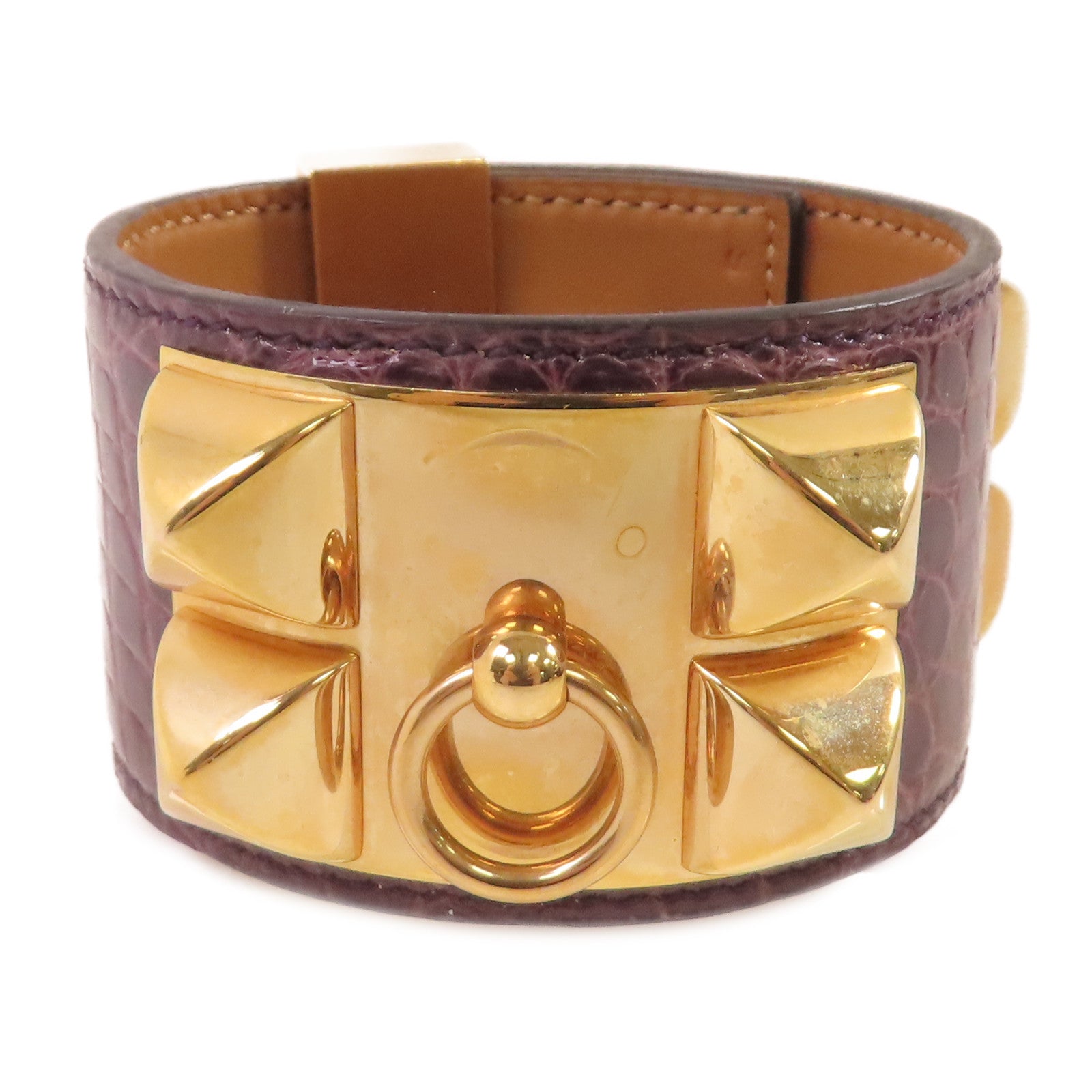 HERMES 鱷魚皮革CDC Bracelet金扣手鐲紫色