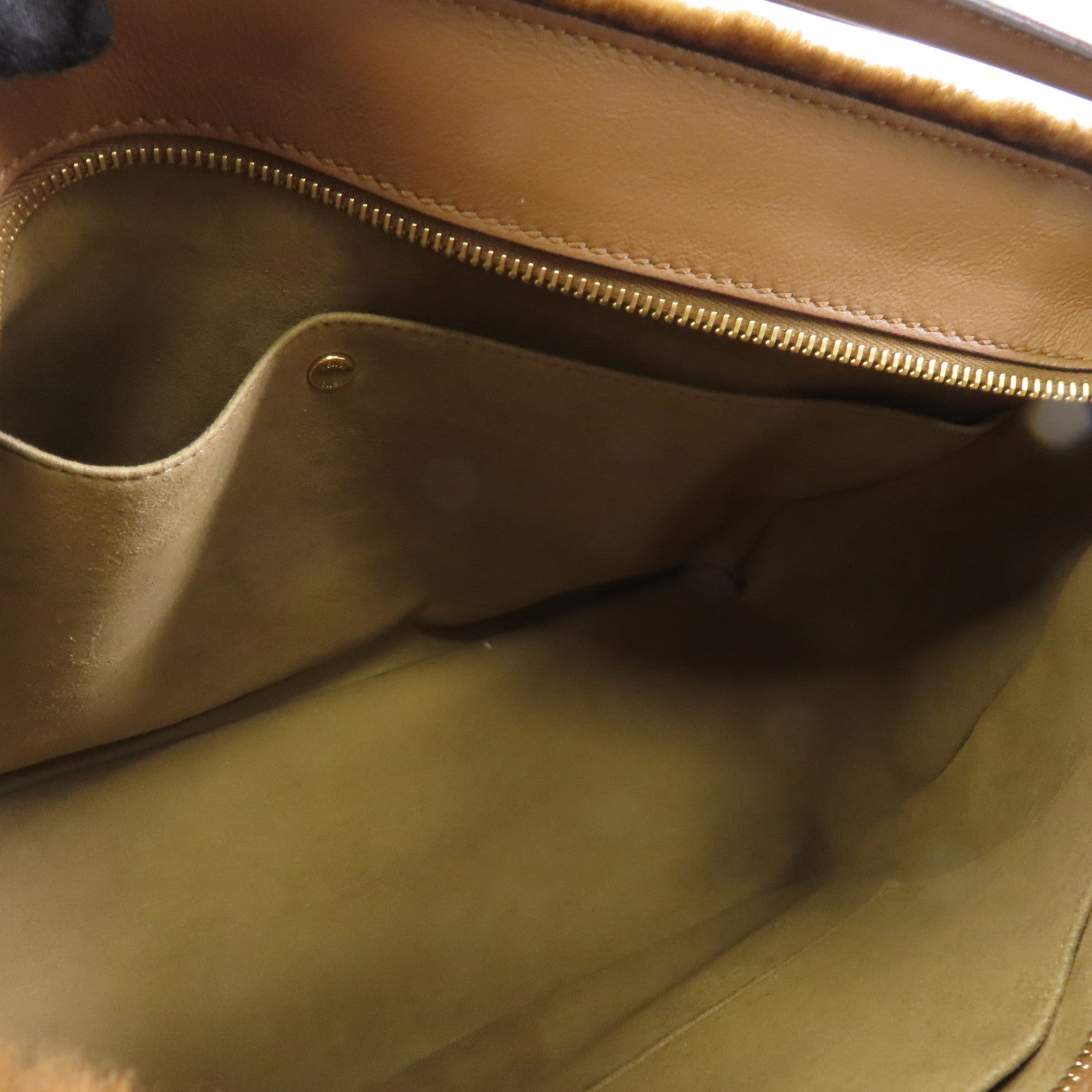 FENDI 羊毛皮/小牛皮O'Lock Zip Bag金扣手挽肩背兩用袋啡色
