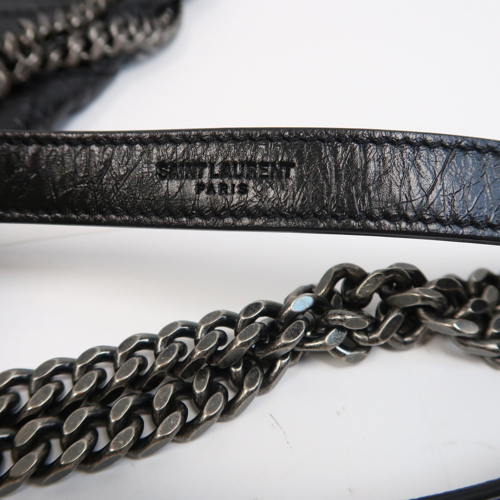 SAINT LAURENT 牛皮皮革Shoulder Bag銀扣鏈帶肩背袋黑色