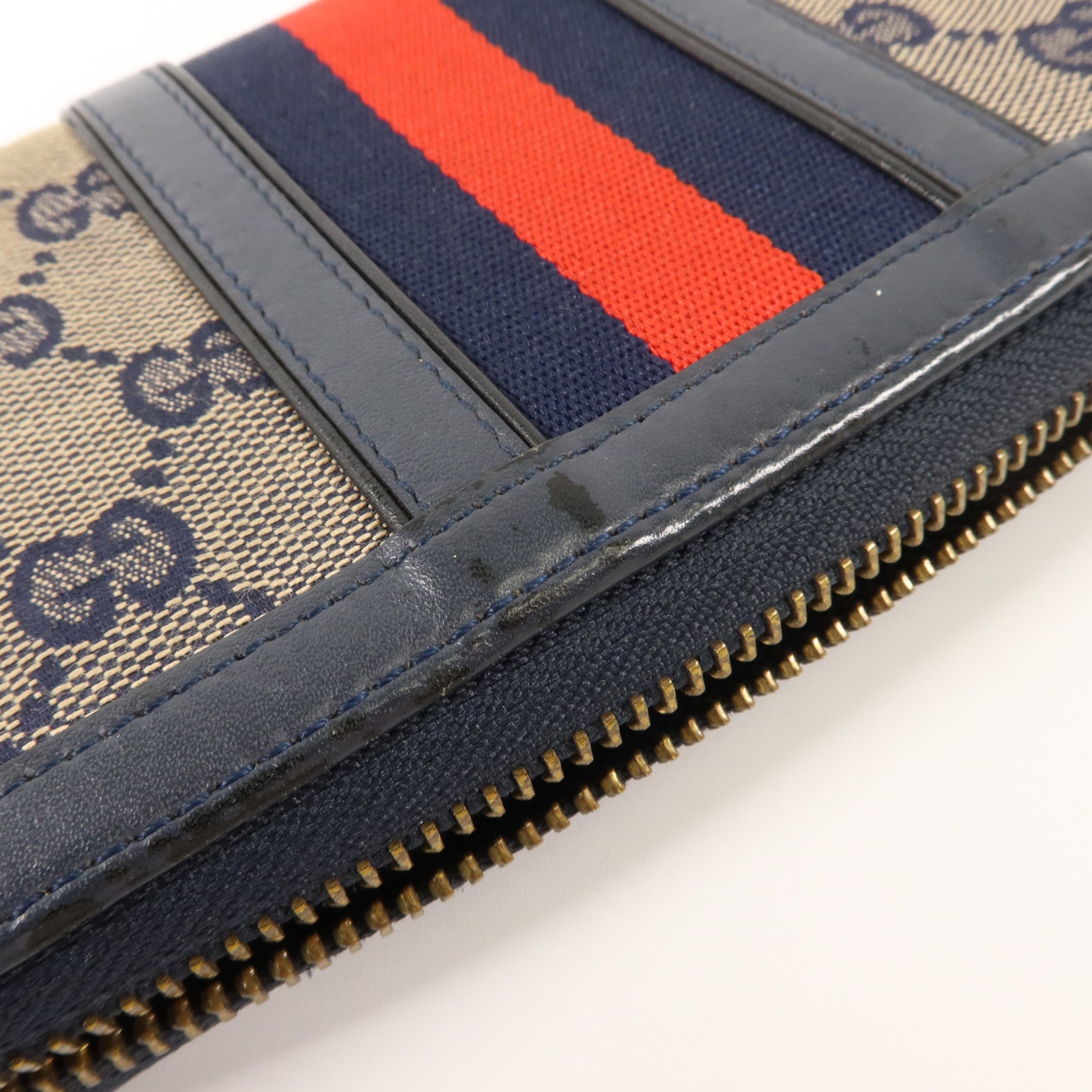 GUCCI 帆布/牛皮皮革Long Round Wallet長錢包