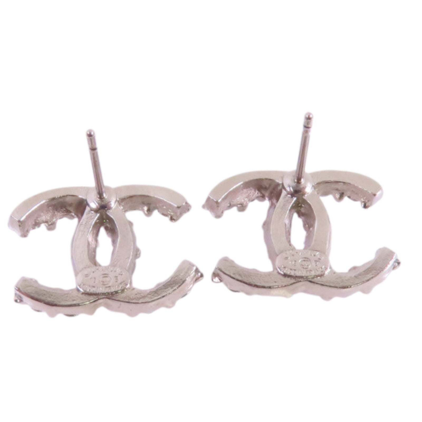 CHANEL 金屬/水鑽CC Earrings銀扣耳環