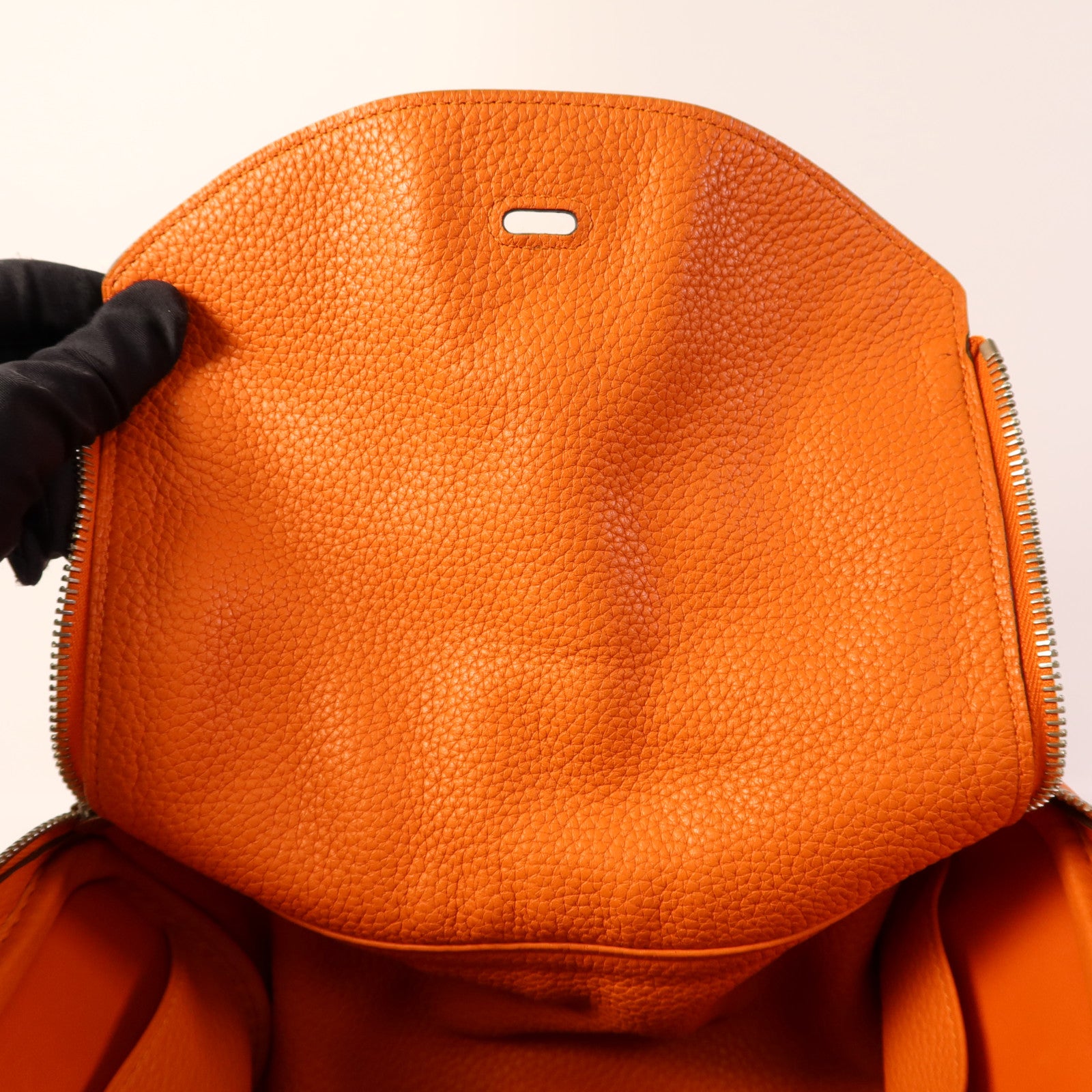 HERMES 【激減優惠】Clemence皮革Lindy 30銀扣手挽肩背兩用袋Orange