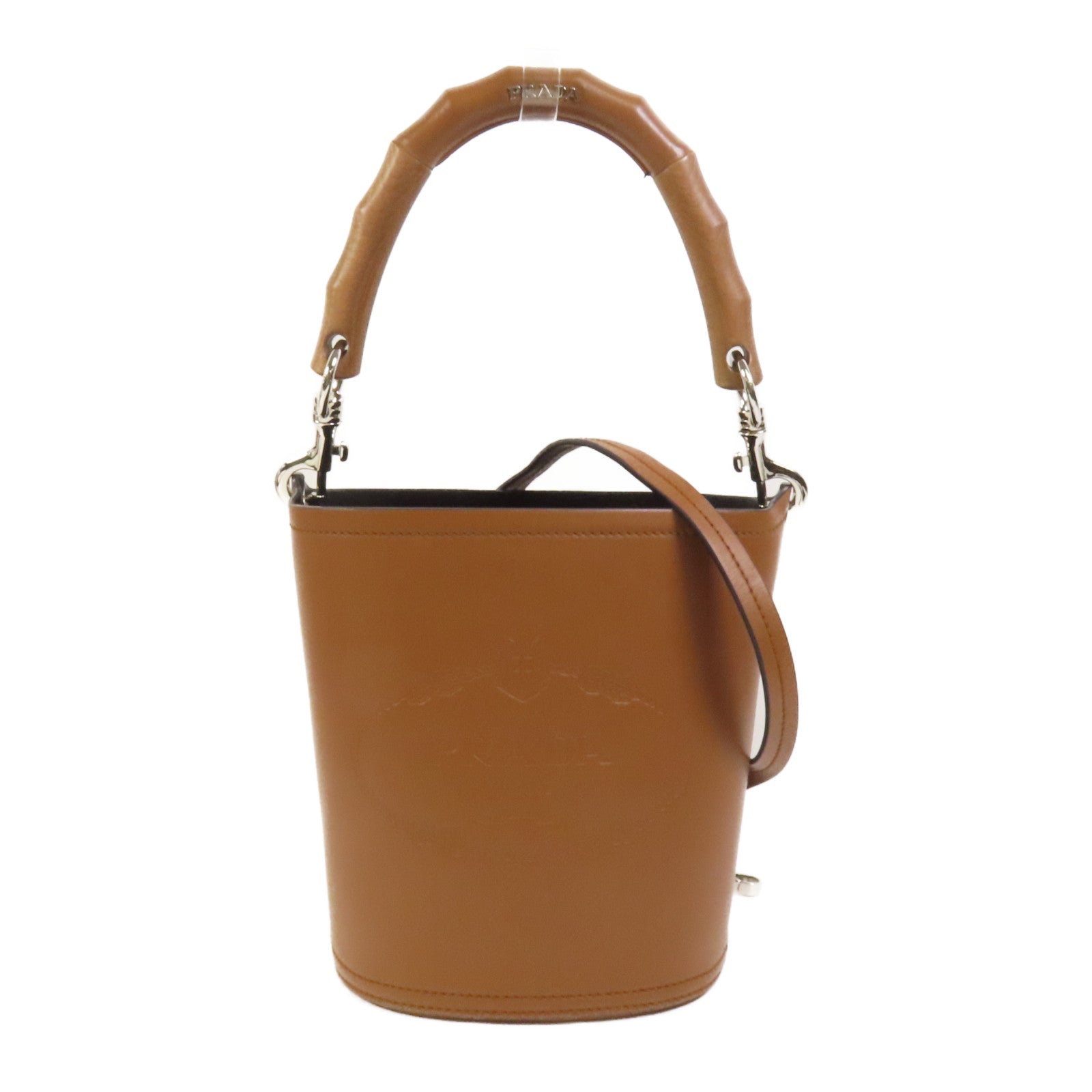 PRADA 牛皮皮革Bucket Bag銀扣手挽肩背兩用袋