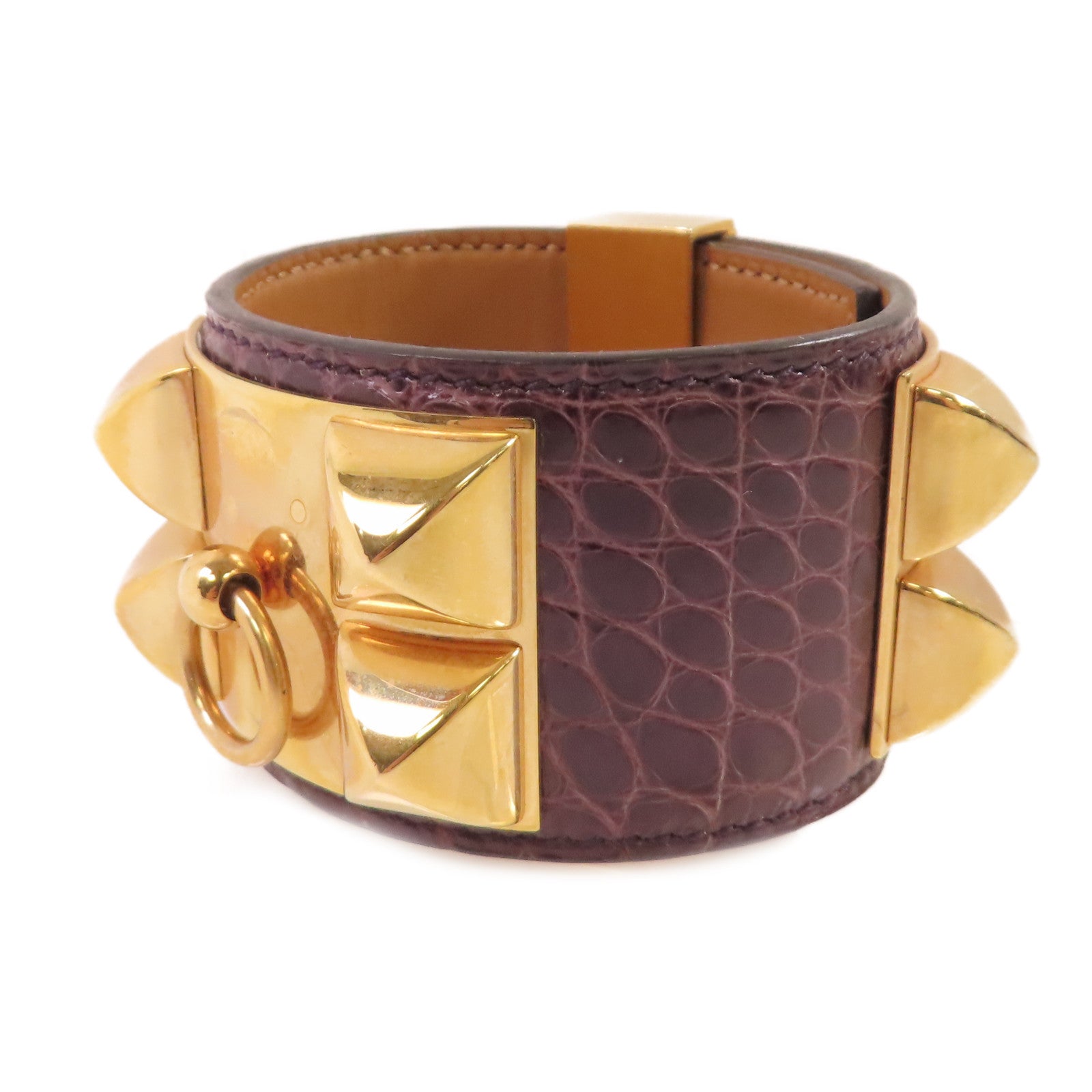 HERMES 鱷魚皮革CDC Bracelet金扣手鐲紫色