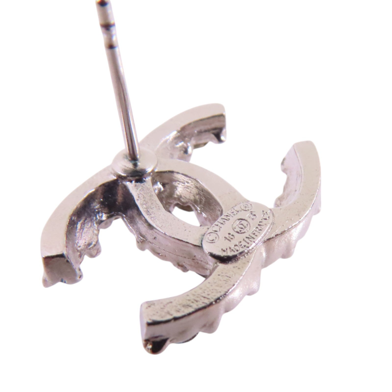 CHANEL 金屬/水鑽CC Earrings銀扣耳環