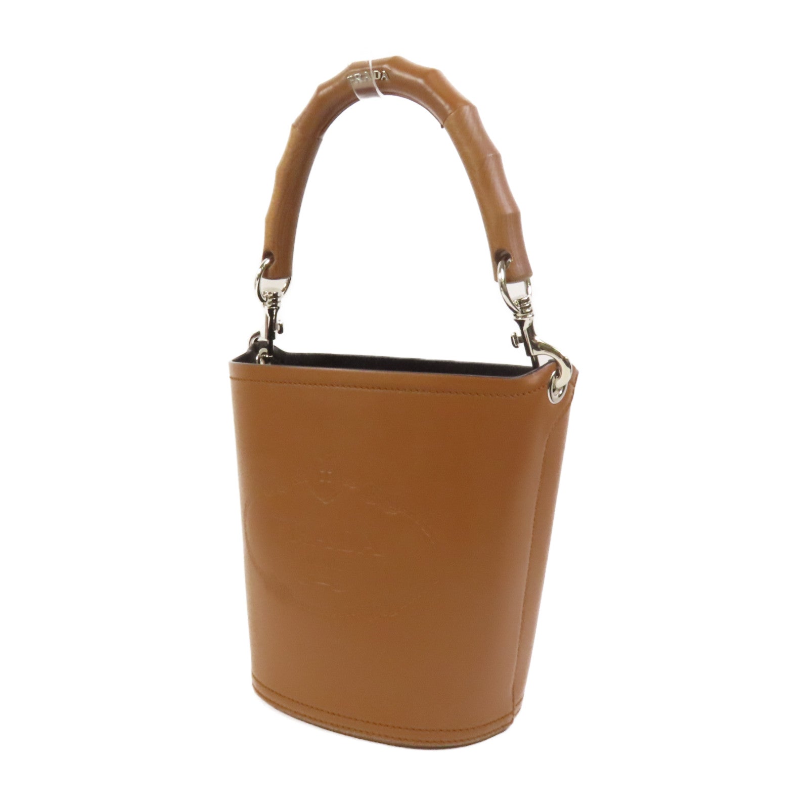 PRADA 牛皮皮革Bucket Bag銀扣手挽肩背兩用袋