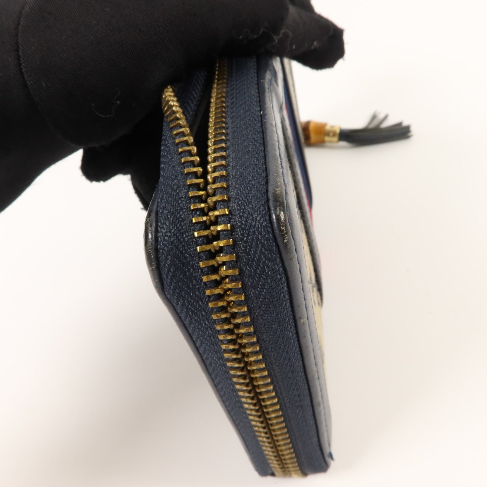 GUCCI 帆布/牛皮皮革Long Round Wallet長錢包