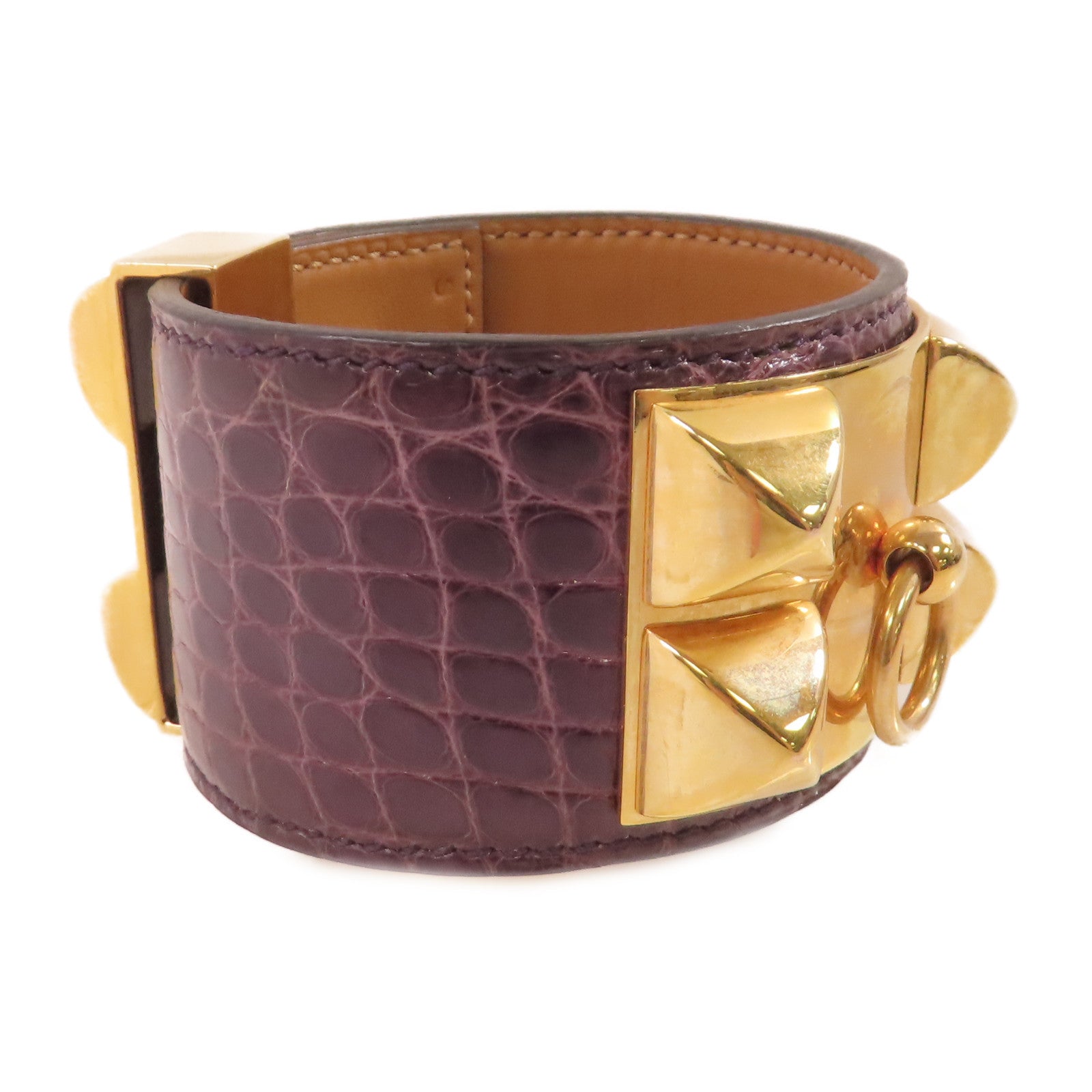 HERMES 鱷魚皮革CDC Bracelet金扣手鐲紫色