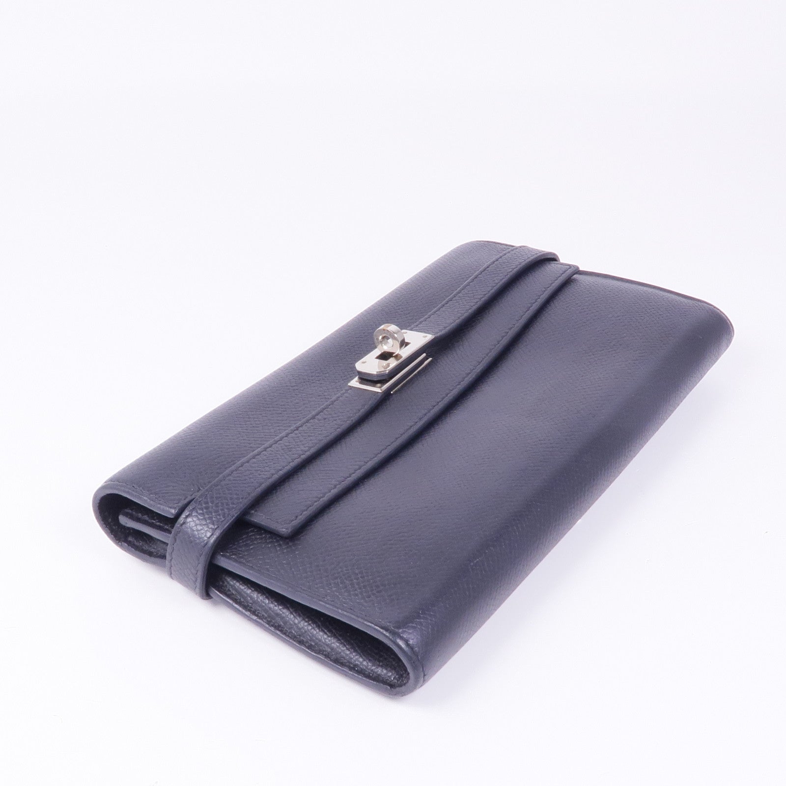 HERMES Epsom皮革Kelly Wallet銀扣長錢包Noir