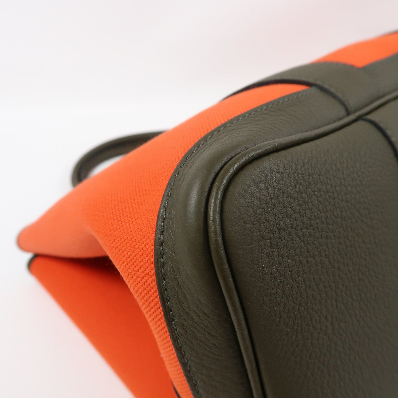 HERMES 帆布GardenParty PM銀扣手挽袋橙色