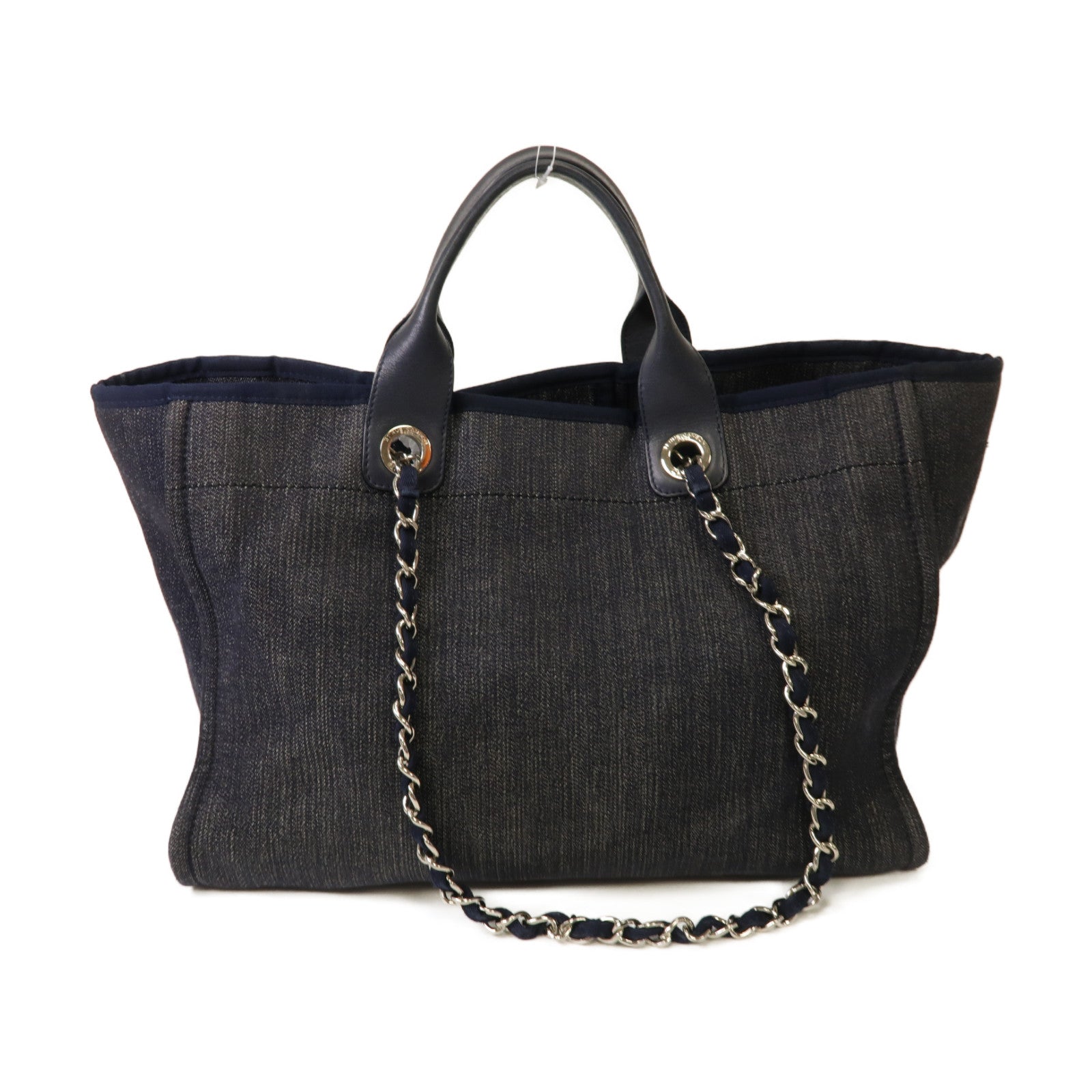 CHANEL 牛仔布Deauville Tote銀扣手挽肩背兩用袋深藍色