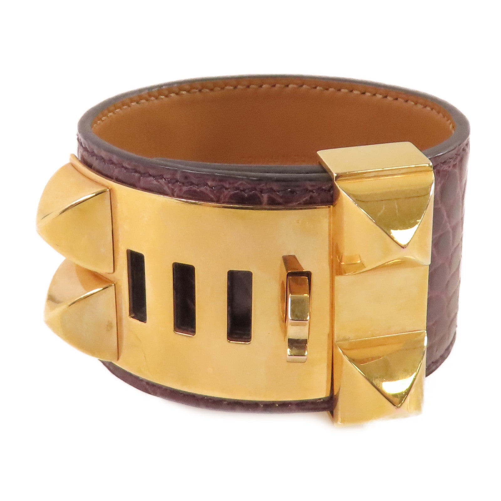 HERMES 鱷魚皮革CDC Bracelet金扣手鐲紫色