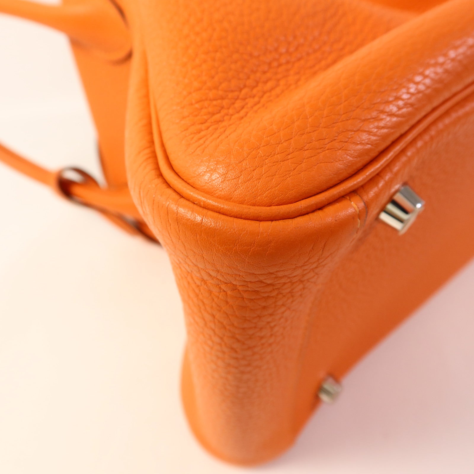 HERMES 【激減優惠】Clemence皮革Lindy 30銀扣手挽肩背兩用袋Orange