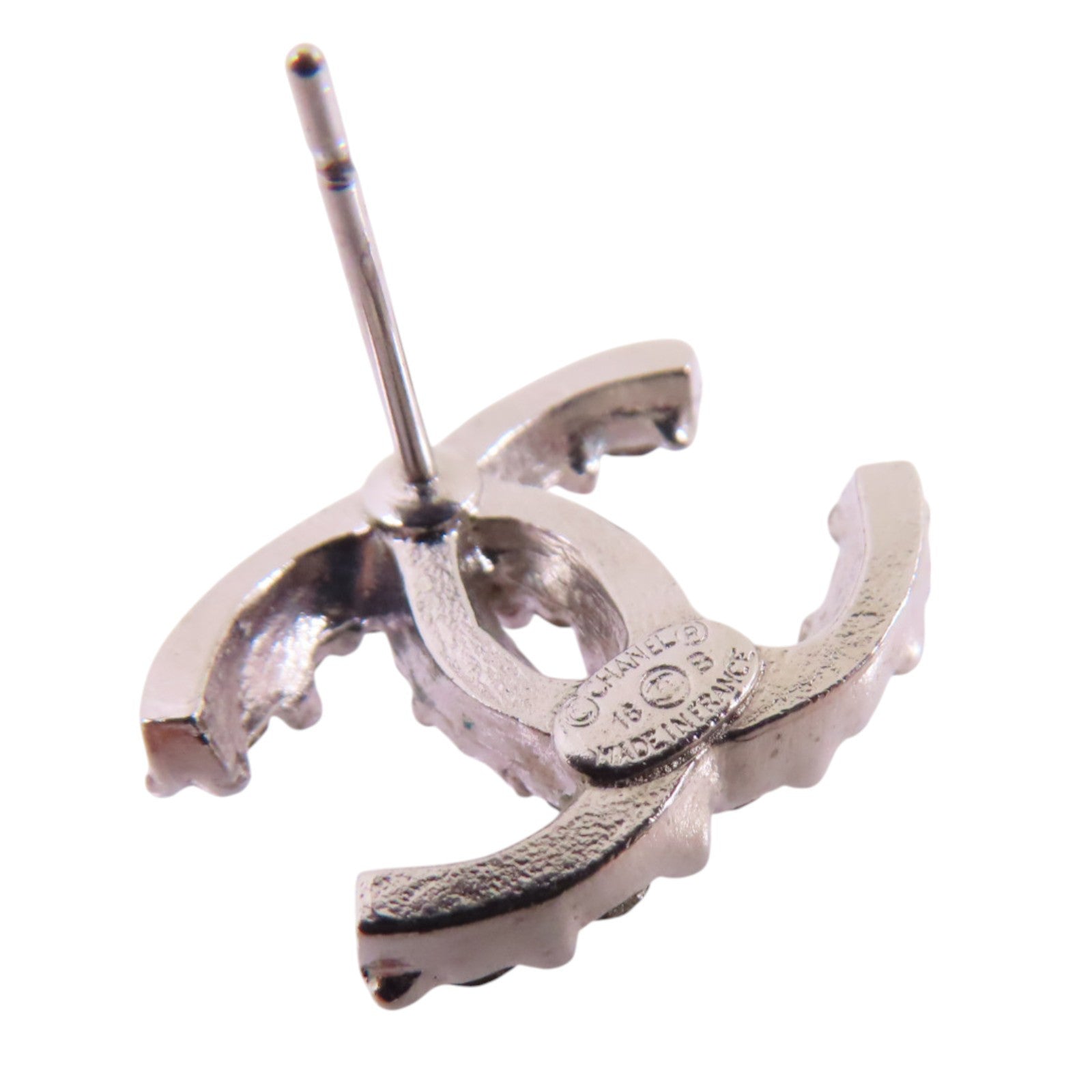 CHANEL 金屬/水鑽CC Earrings銀扣耳環