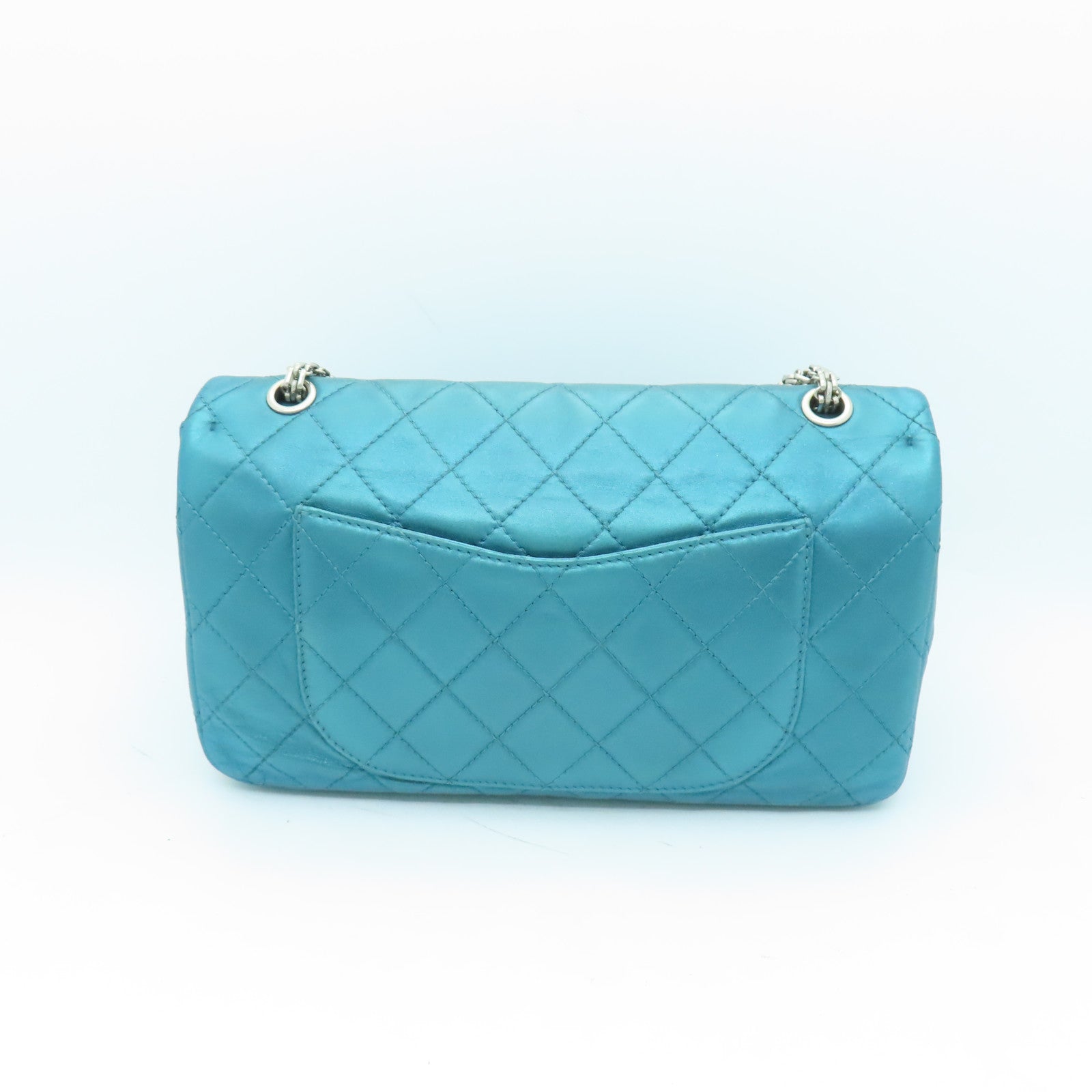 CHANEL **【清倉大減價】菱格牛皮皮革2.55 Classic Bag銀扣鏈帶肩背袋綠色