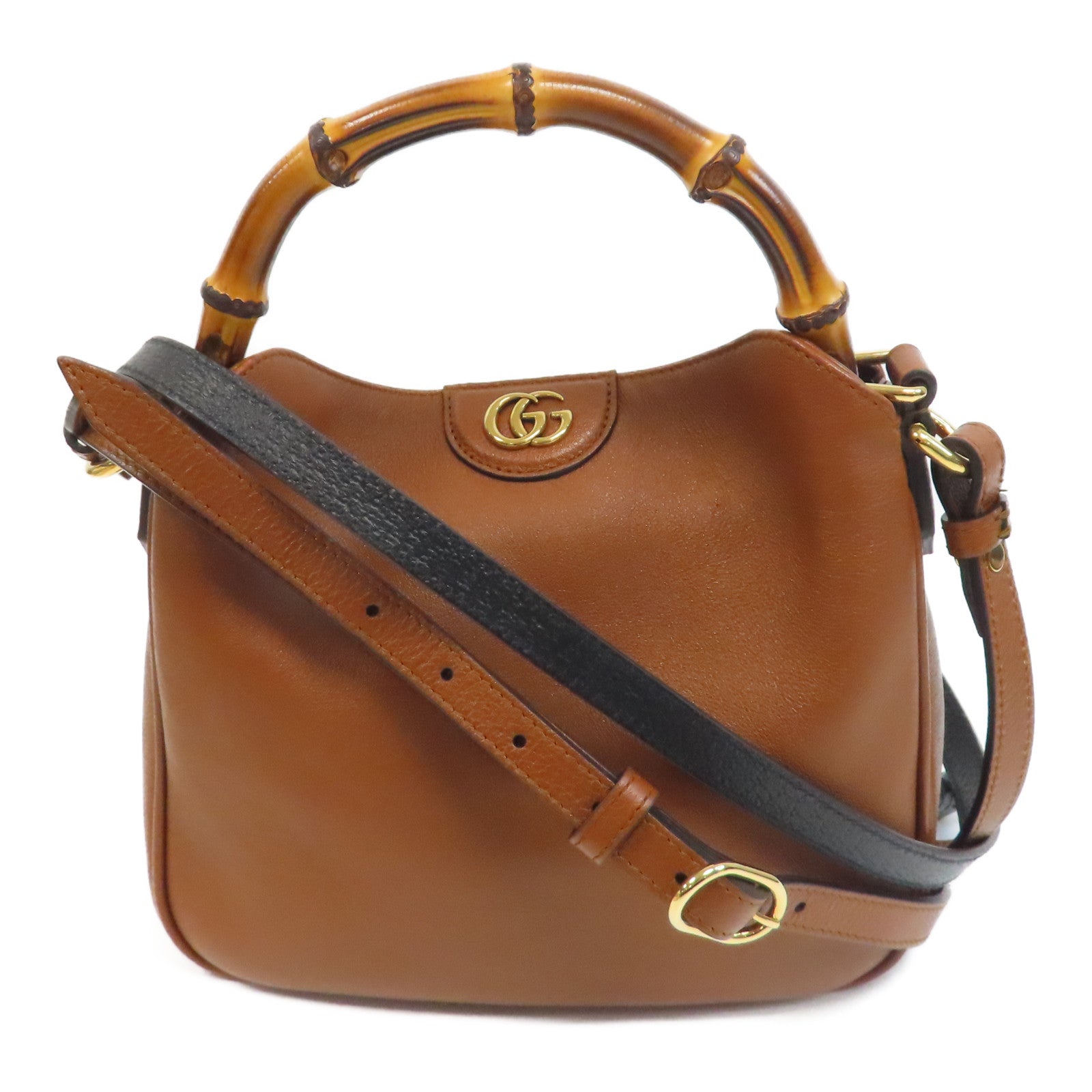 GUCCI 牛皮皮革Diana金扣手挽肩背兩用袋啡色