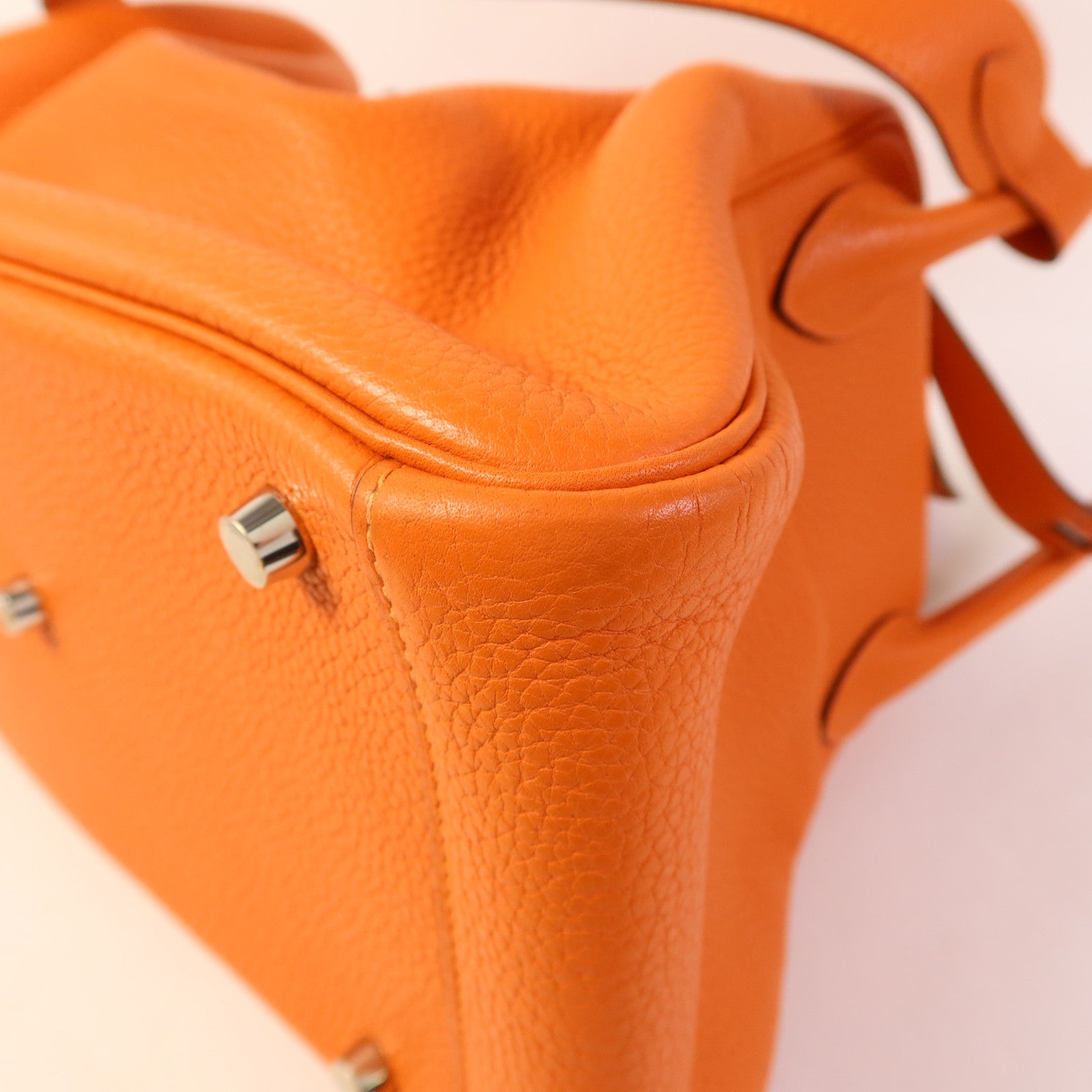 HERMES 【激減優惠】Clemence皮革Lindy 30銀扣手挽肩背兩用袋Orange