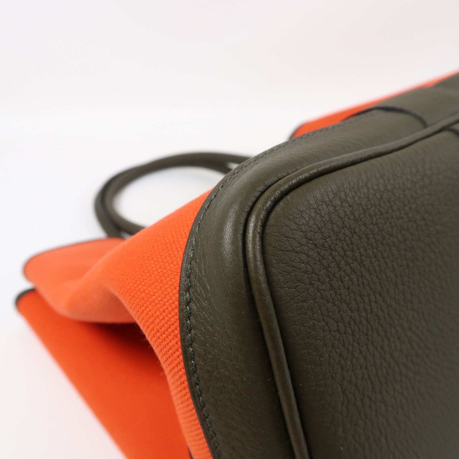 HERMES 帆布GardenParty PM銀扣手挽袋橙色