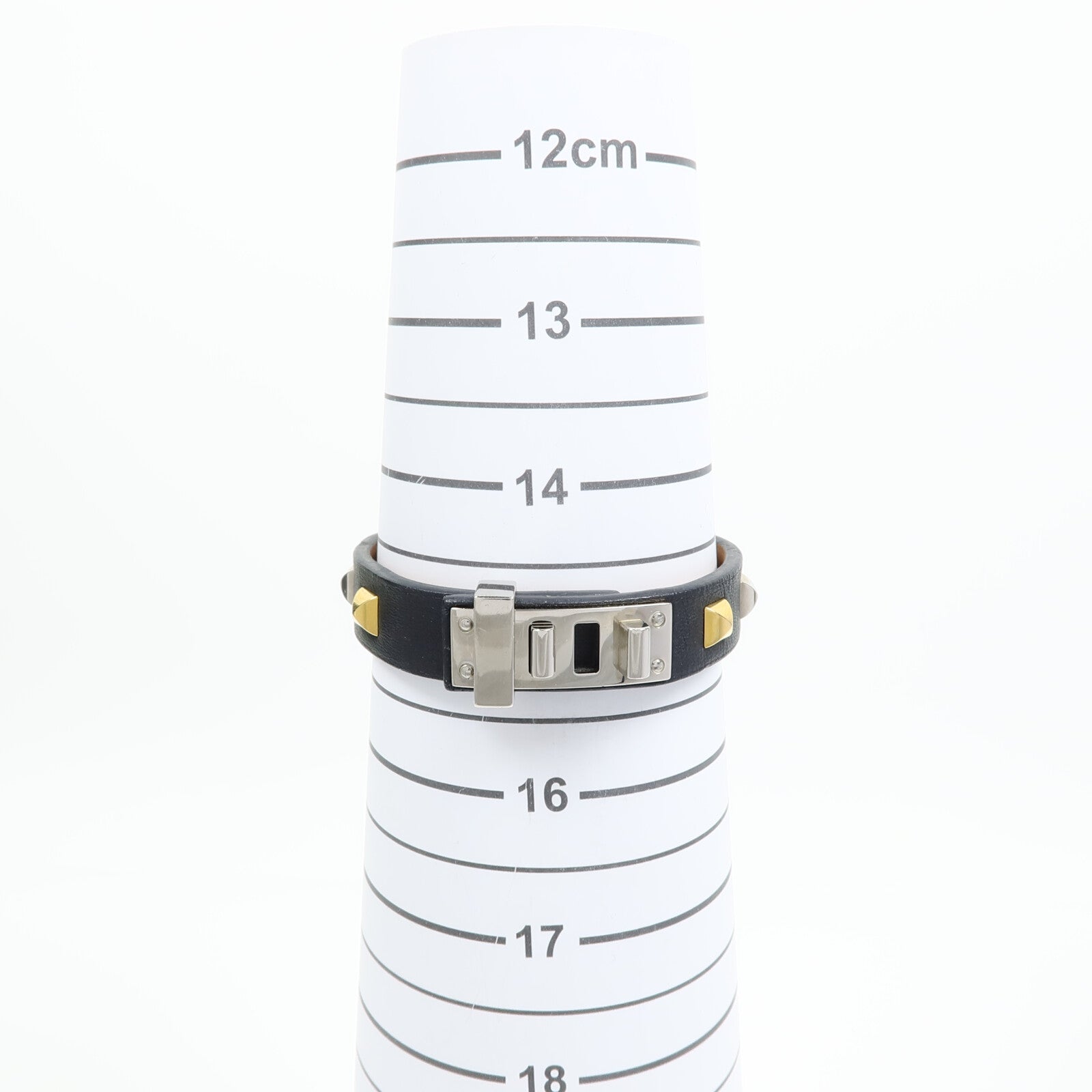 HERMES 【激減優惠】金屬/Swift皮革Mini Dog Clous Ronds Bracelet手鐲Noir