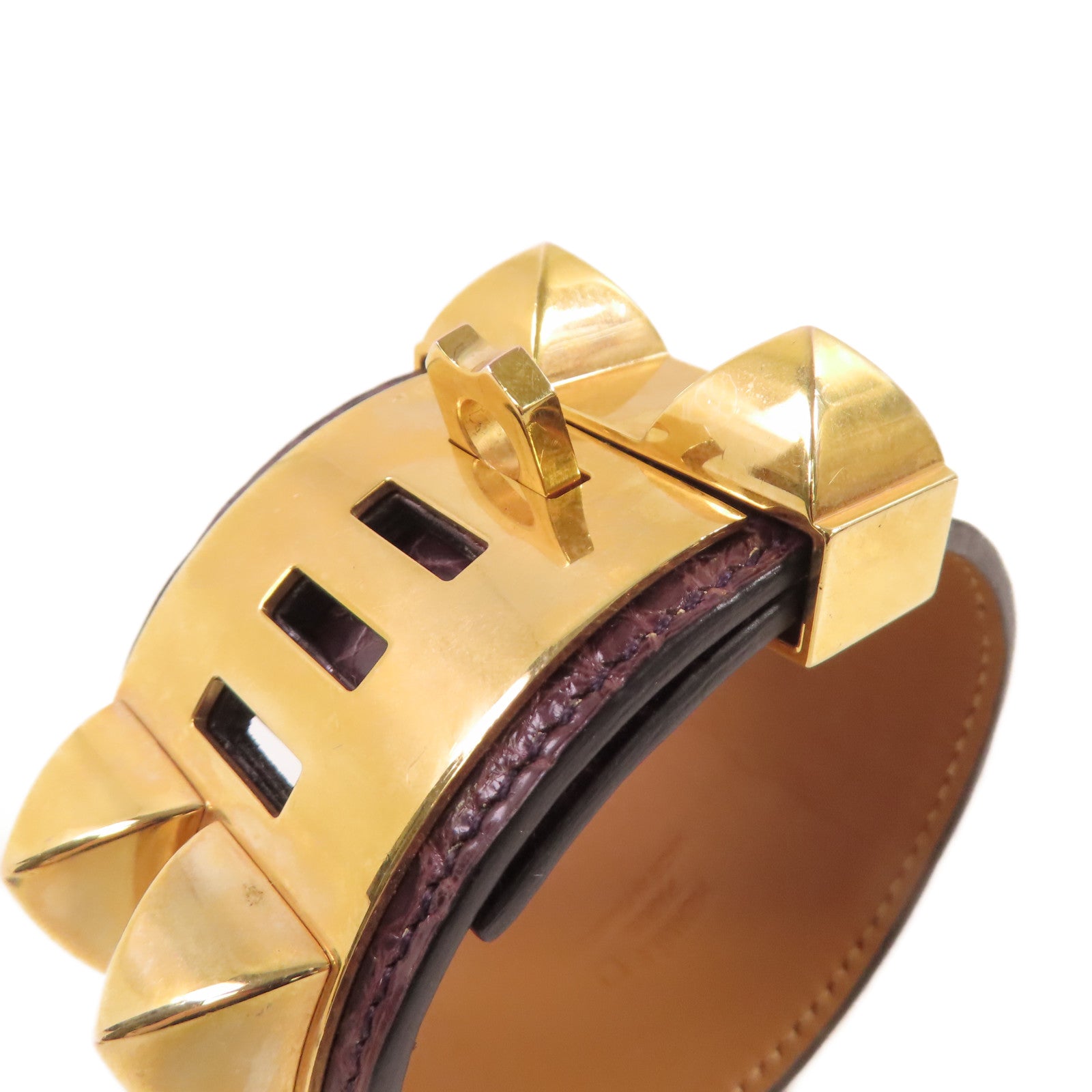 HERMES 鱷魚皮革CDC Bracelet金扣手鐲紫色