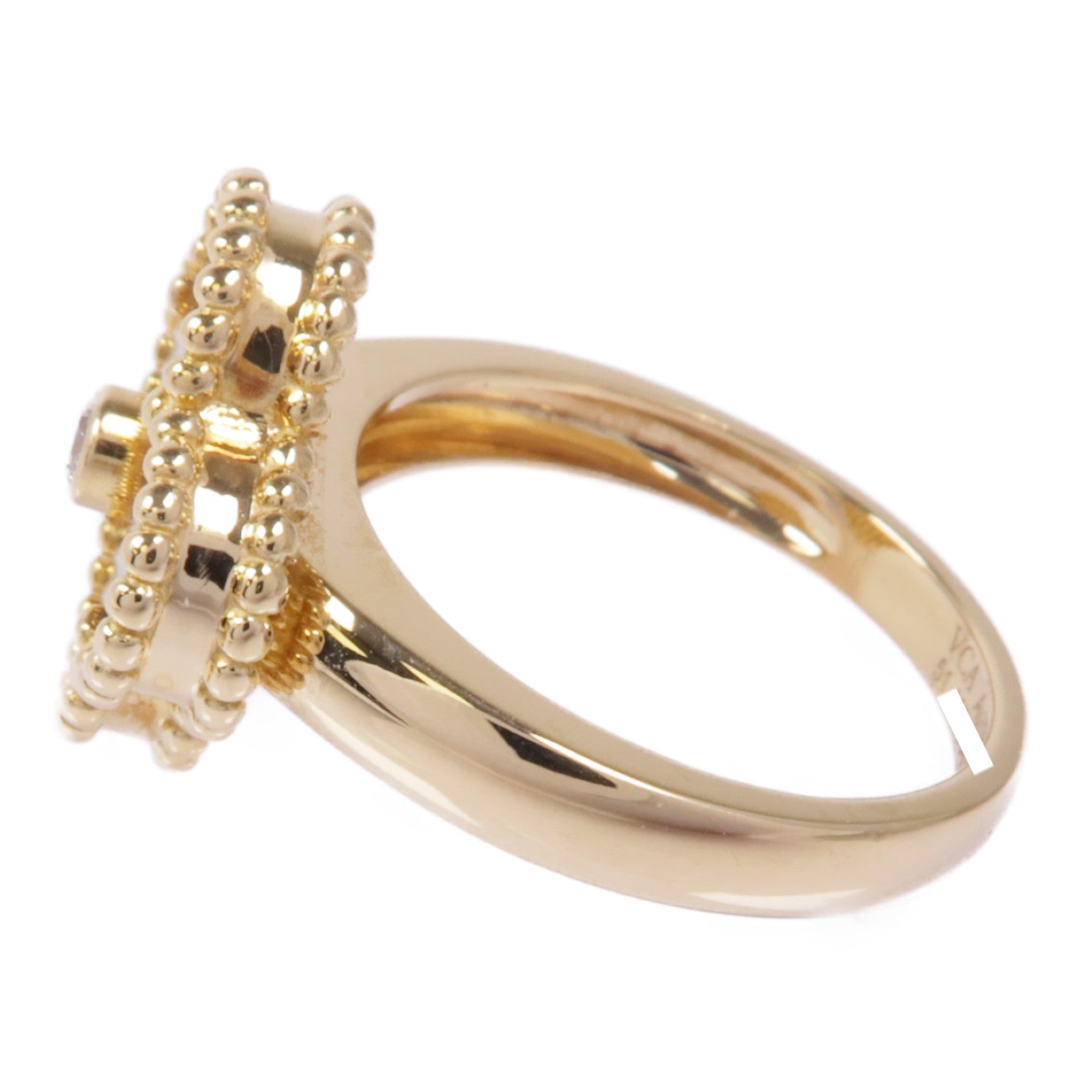 Van Cleef & Arpels 18K黃金Vintage Alhambra Ring縞瑪瑙/鑽石戒指#51/US#5.5